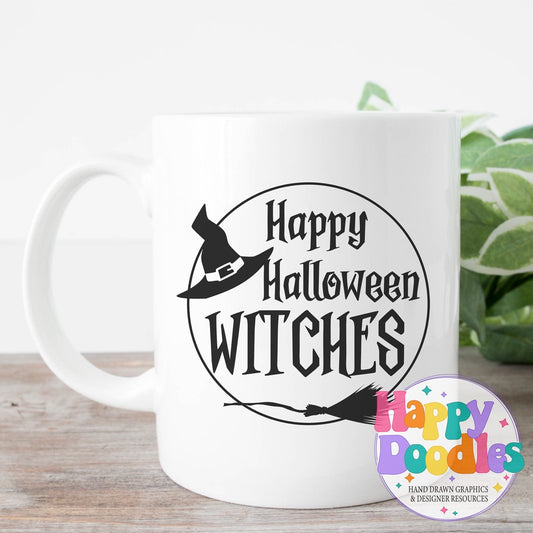 Halloween Sign Circle Happy Halloween Witches SVG | Festive Door Sign SVG for Crafts