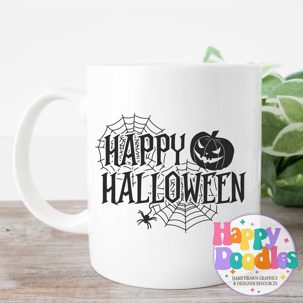Halloween Sign Happy Halloween Pumpkin Spider SVG | Festive Door Sign SVG for Crafts