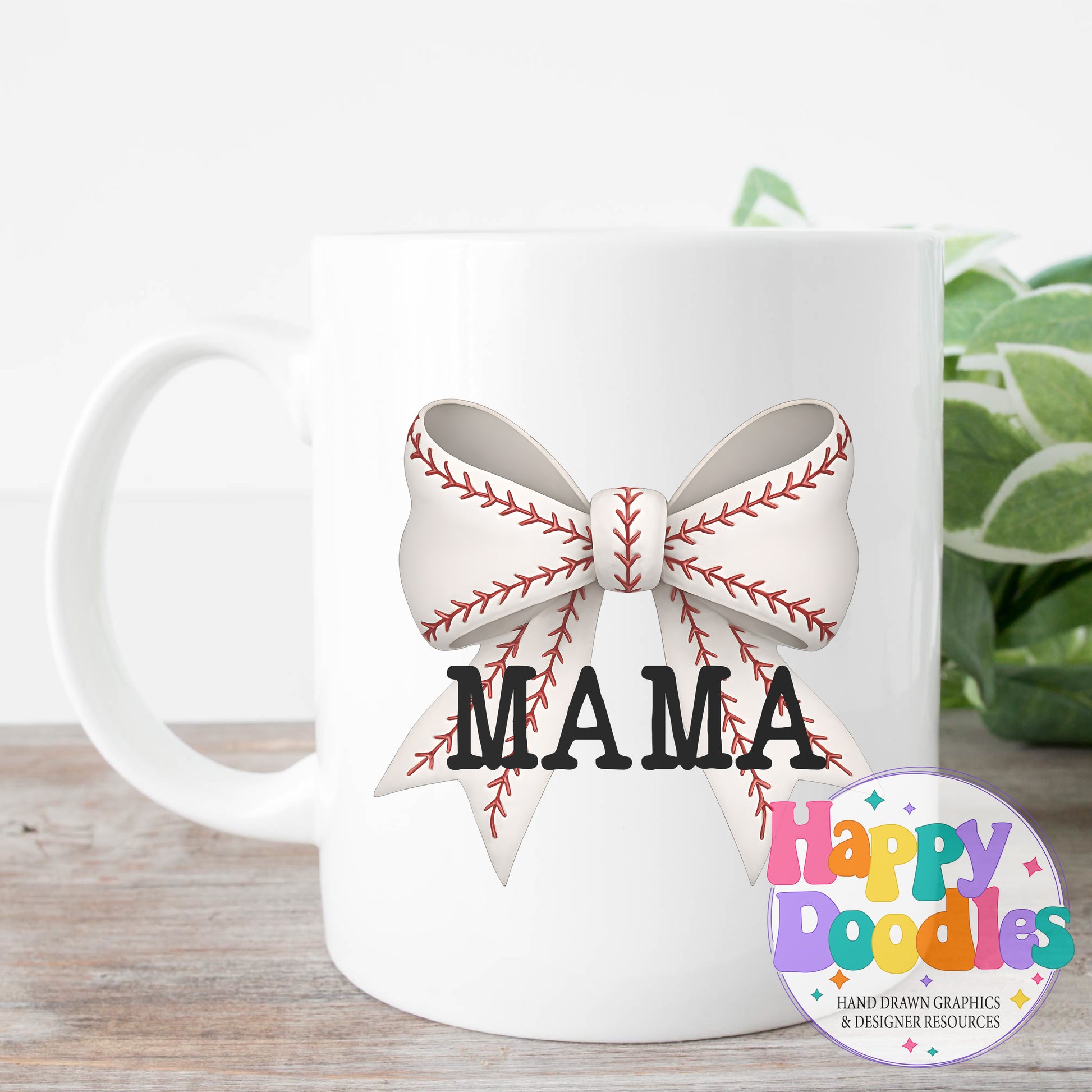 Mama Baseball Coquette Bow High Resolution Printable PNG - Happy Doodles Designs