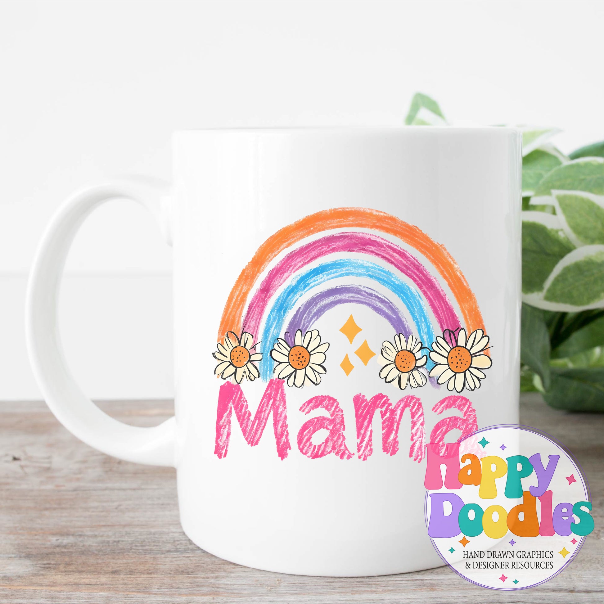 Mama Daisy Rainbow Printable PNG for Sublimation & Crafts - Happy Doodles Designs