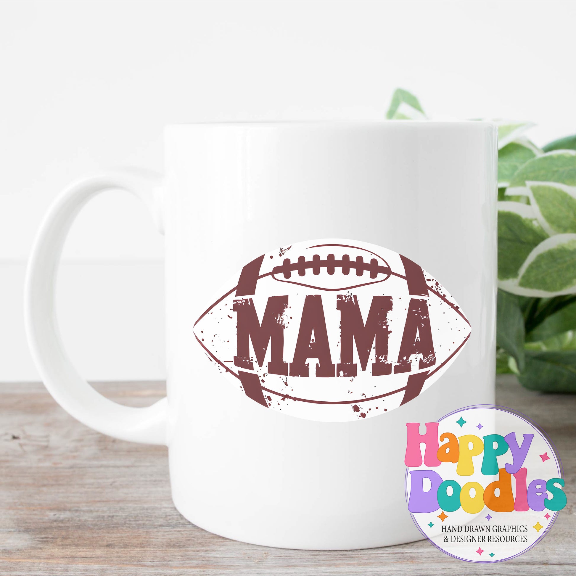 Mama Football Distressed T-Shirt Printable PNG Download - Happy Doodles Designs