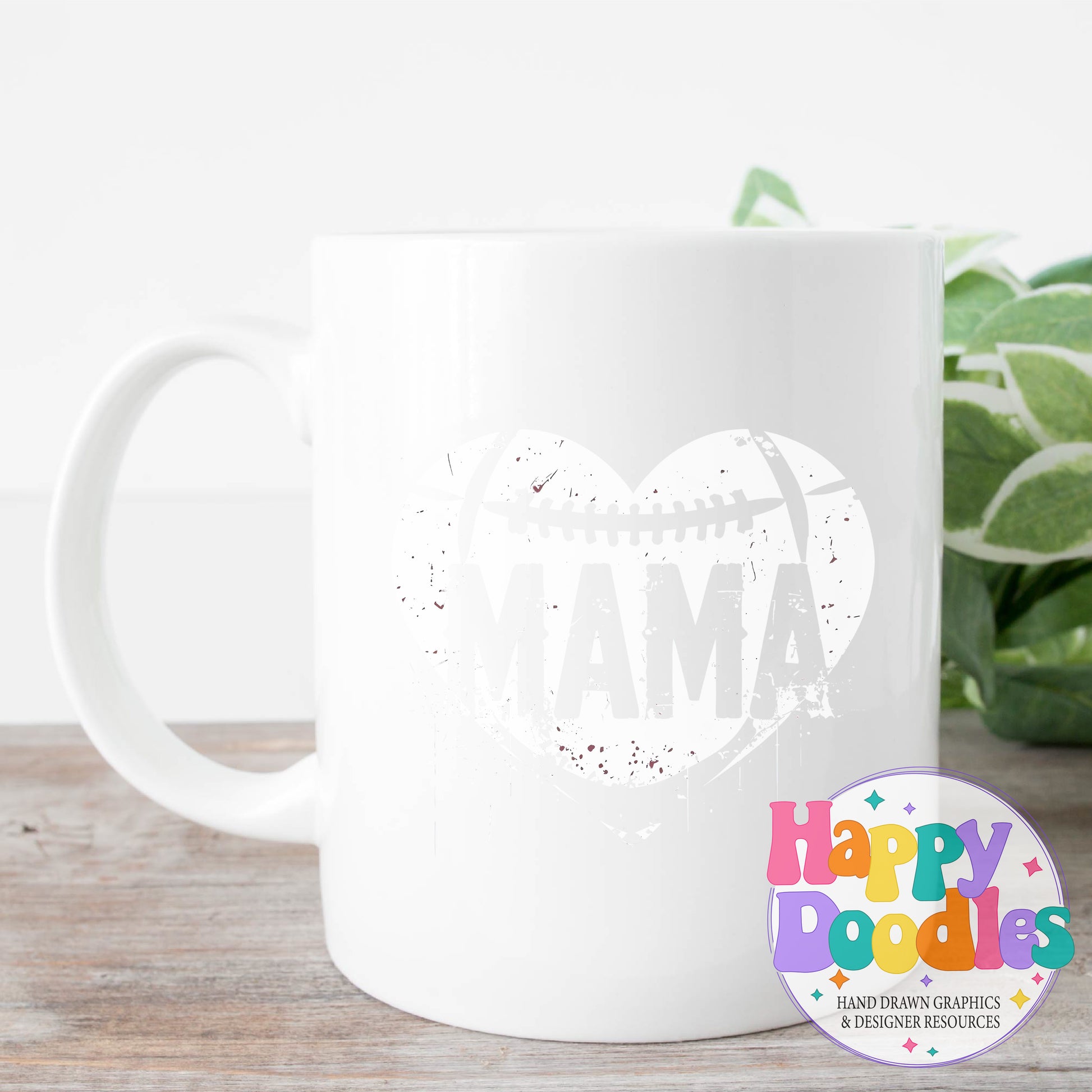 Mama Football Heart Distressed Printable PNG for Sublimation & Crafts - Happy Doodles Designs