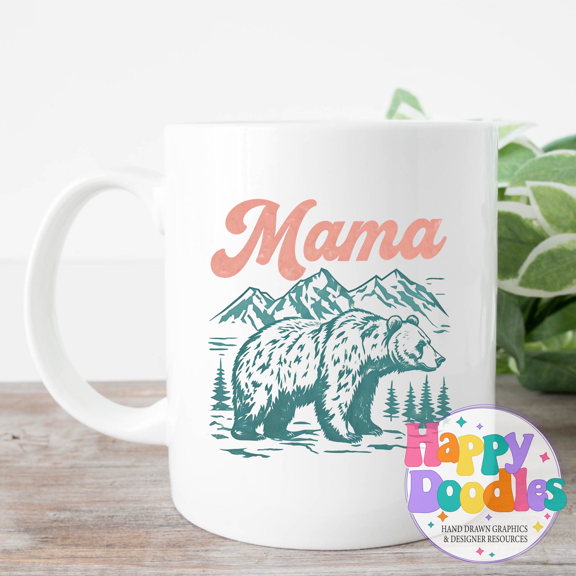 Mama with Bear Scene Printable PNG T-Shirt Design - Happy Doodles Designs
