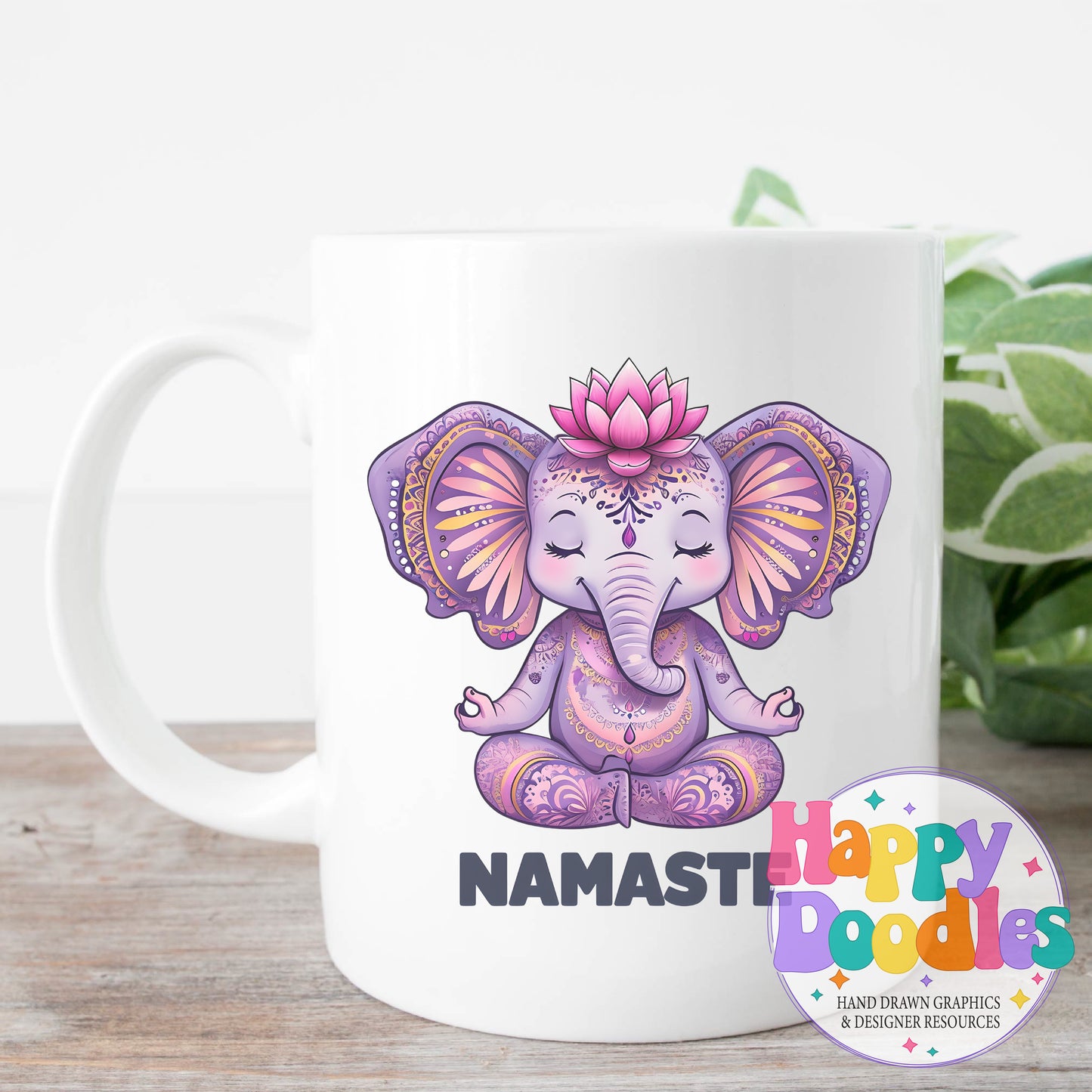 Namaste Elephant DIY Printable T-Shirt Design - Happy Doodles Designs