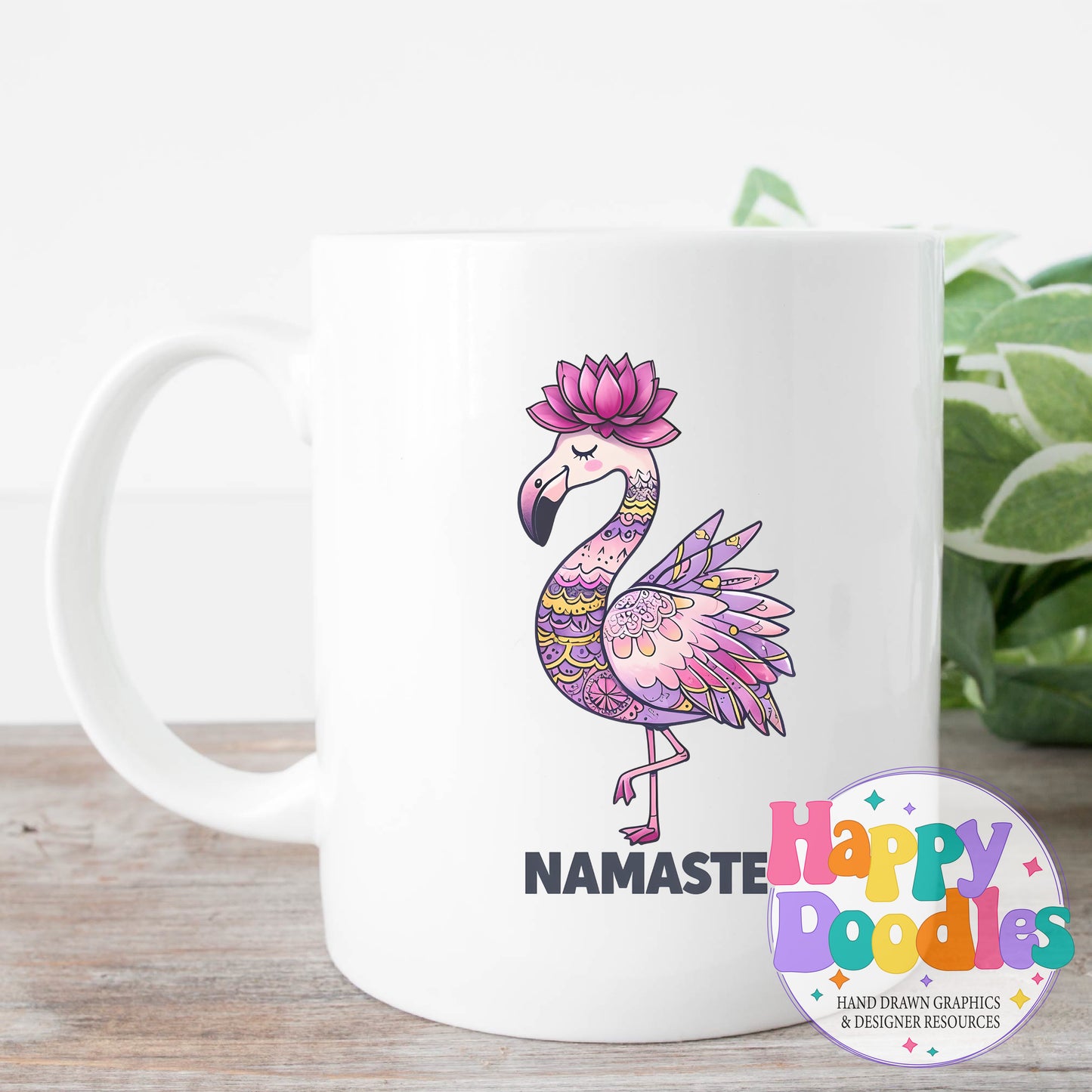 Namaste Flamingo Printable PNG for Sublimation & Crafts - Happy Doodles Designs