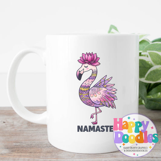 Namaste Flamingo Printable PNG for Sublimation & Crafts - Happy Doodles Designs