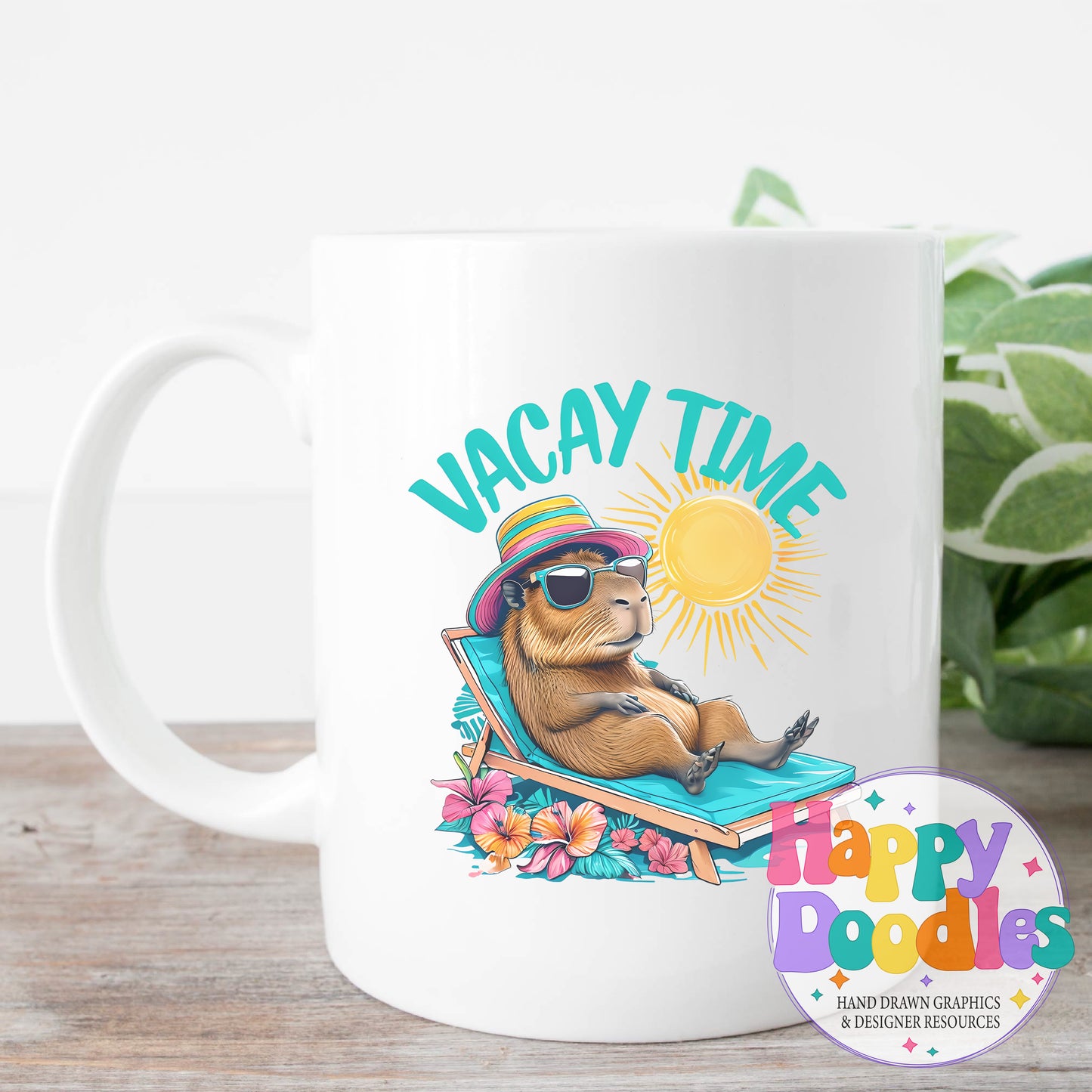 Vacay Time Capybara Printable PNG T-Shirt Design - Happy Doodles Designs