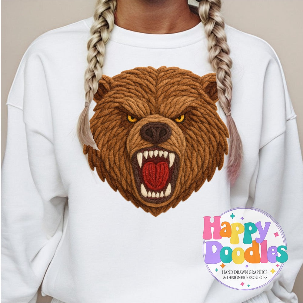 Bear Yarn Mascot Printable PNG Illustration - Happy Doodles Designs