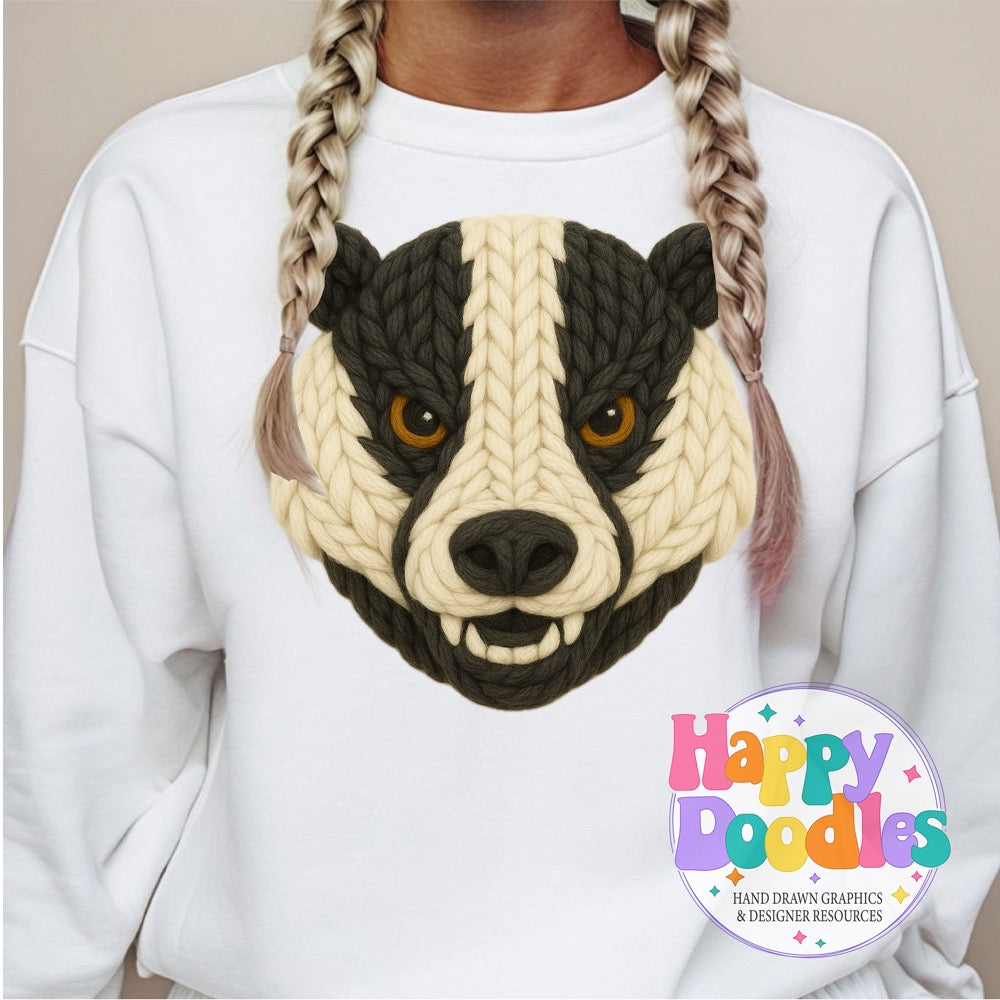 Badger Yarn Mascot Printable PNG Clipart - Happy Doodles Designs