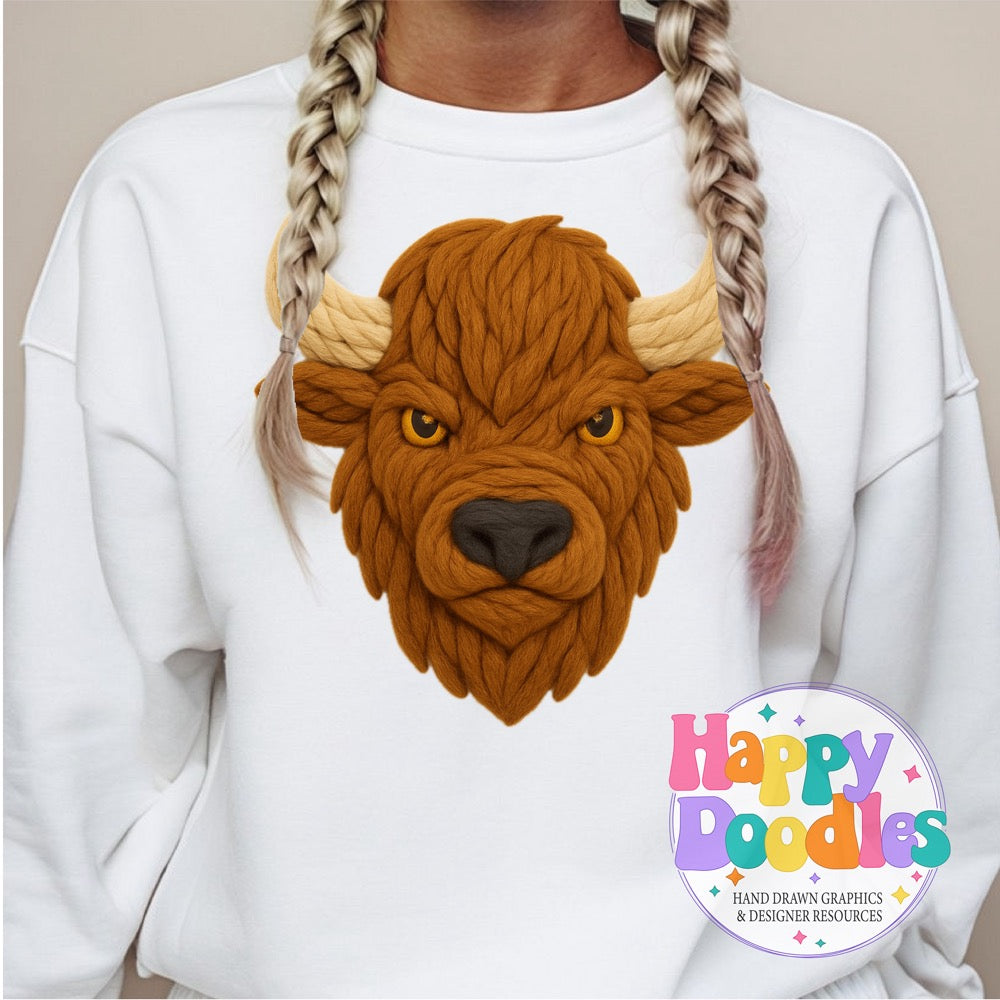 Bison Yarn Mascot Printable PNG Download - Happy Doodles Designs