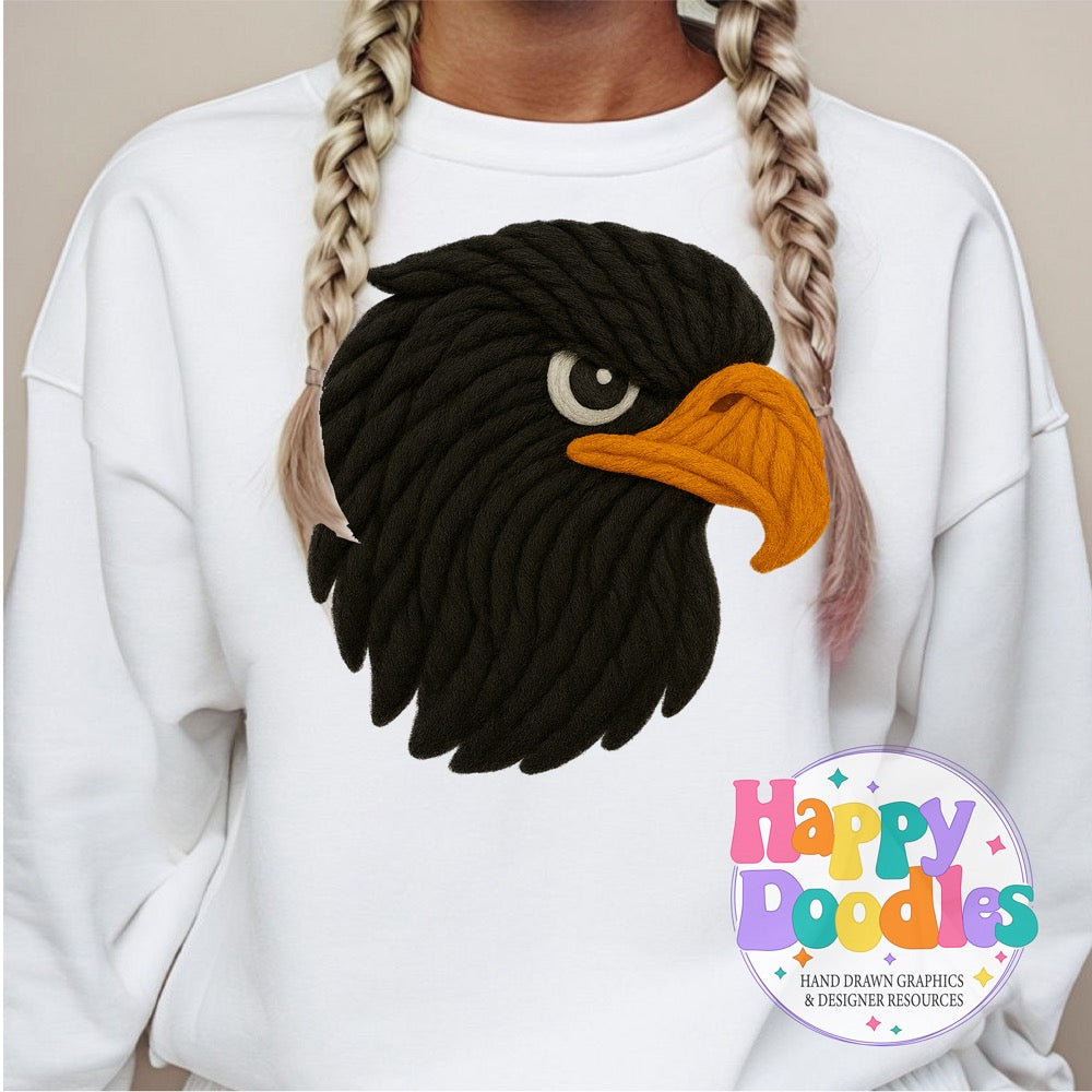 Black Hawk Yarn Mascot Printable Mascot PNG - Happy Doodles Designs