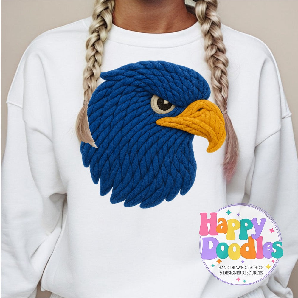 Blue Hawk Yarn Mascot Printable Mascot PNG - Happy Doodles Designs