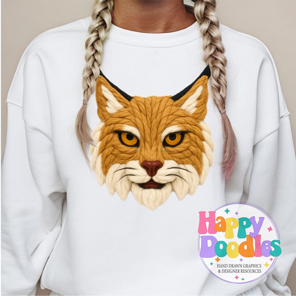 Bobcat Yarn Mascot Printable PNG Clipart - Happy Doodles Designs