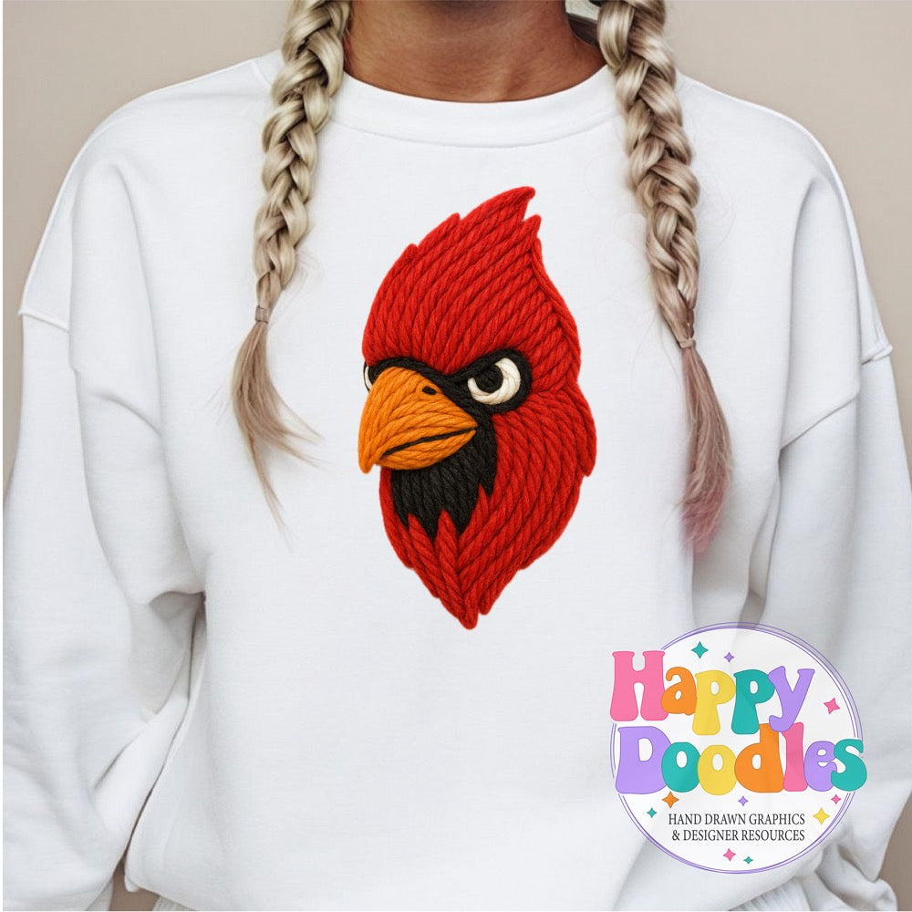 Cardinal Yarn Mascot Printable PNG Download - Happy Doodles Designs