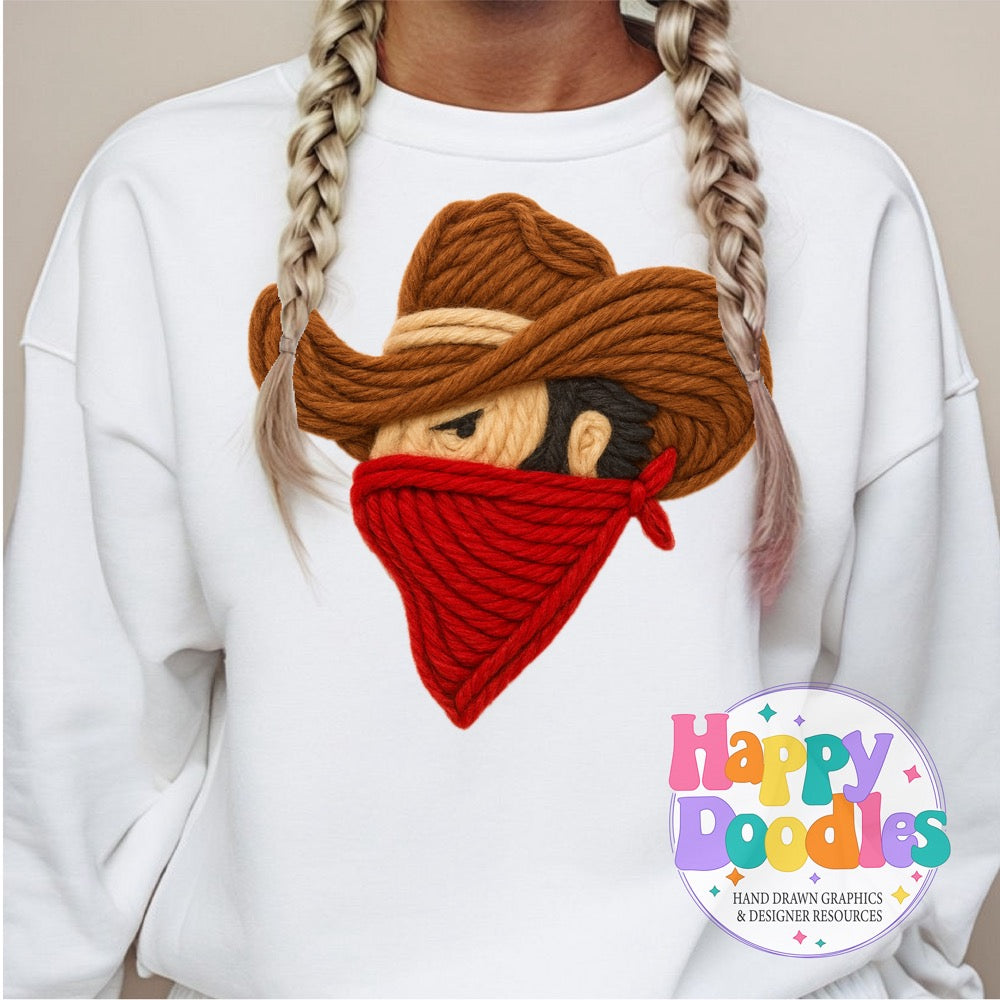 Cowboy Outlaws Yarn Mascot Printable PNG Clipart - Happy Doodles Designs