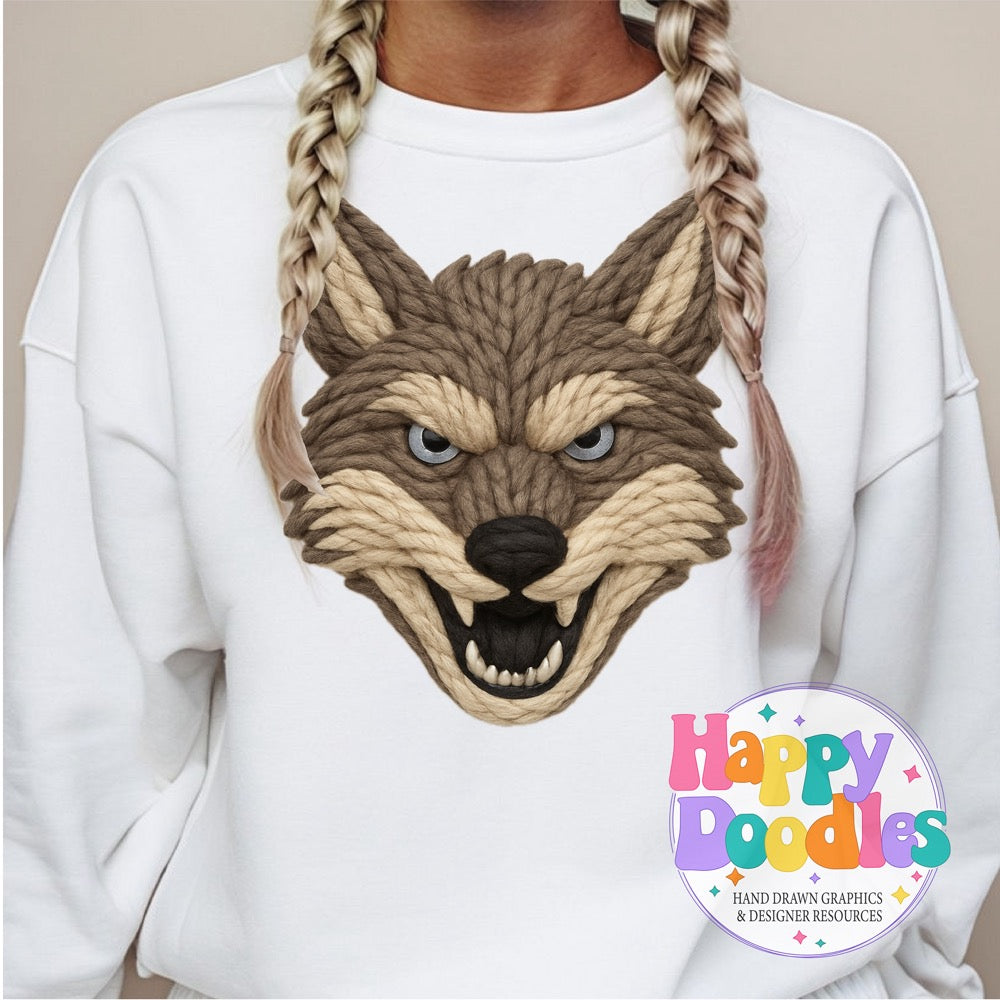 Coyote Yarn Mascot Printable PNG Illustration - Happy Doodles Designs