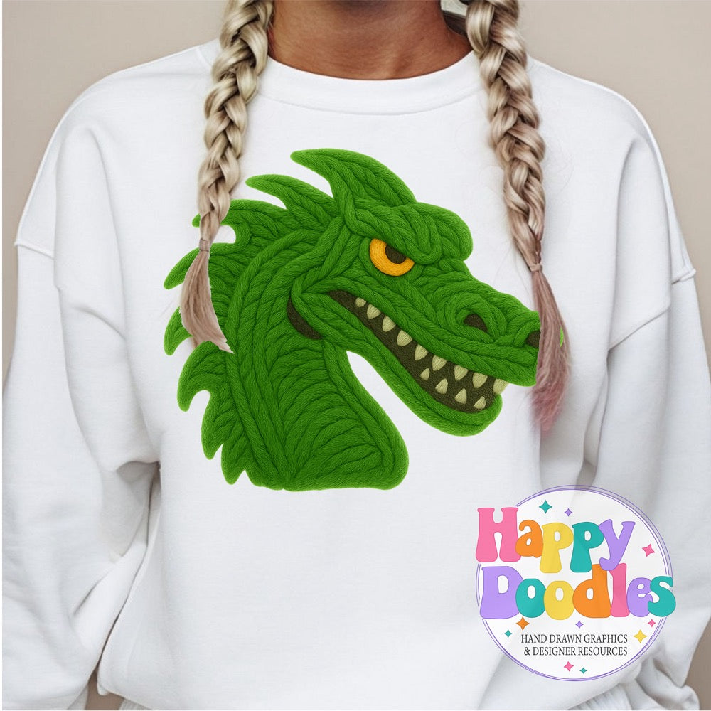 Dragon Green Yarn Mascot Printable PNG Download - Happy Doodles Designs