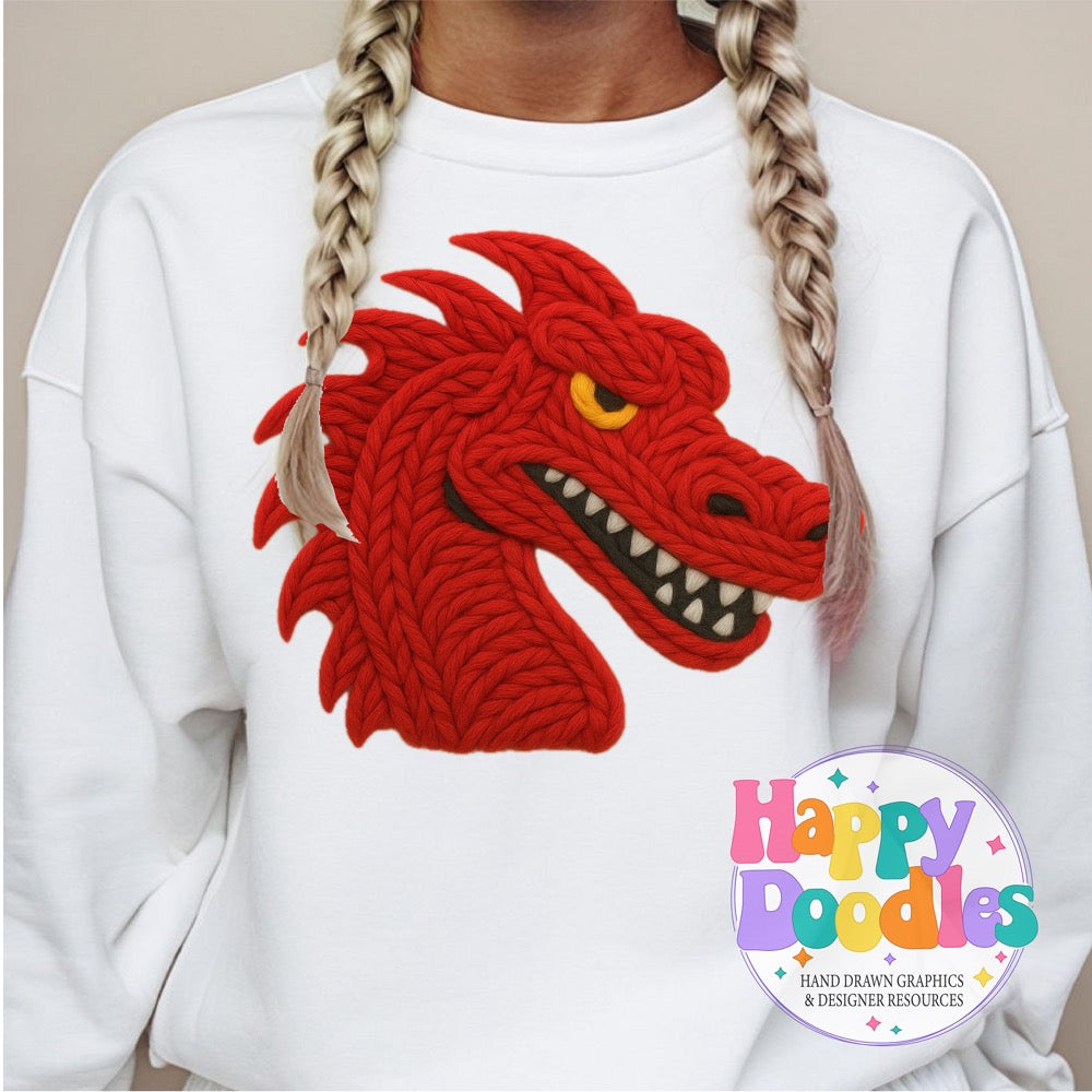 Dragon Red Yarn Mascot Printable Mascot PNG - Happy Doodles Designs