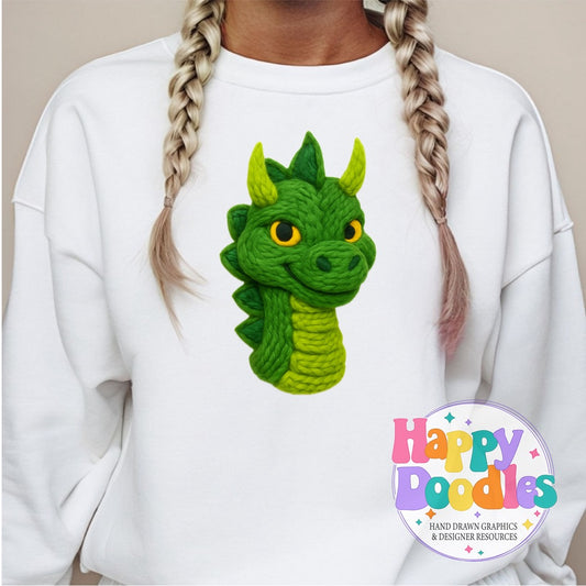 Friendly Dragon Yarn Mascot Printable PNG Illustration - Happy Doodles Designs