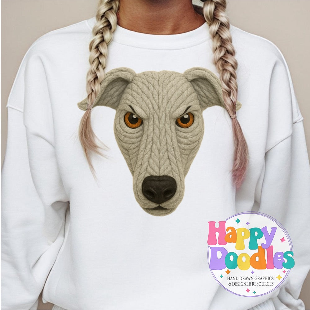 Greyhound Yarn Mascot Printable PNG Clipart - Happy Doodles Designs