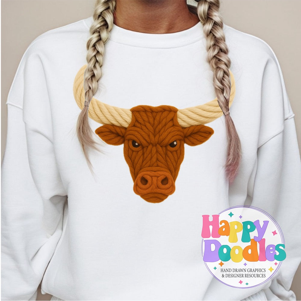 Longhorn Yarn Mascot Printable Mascot PNG - Happy Doodles Designs