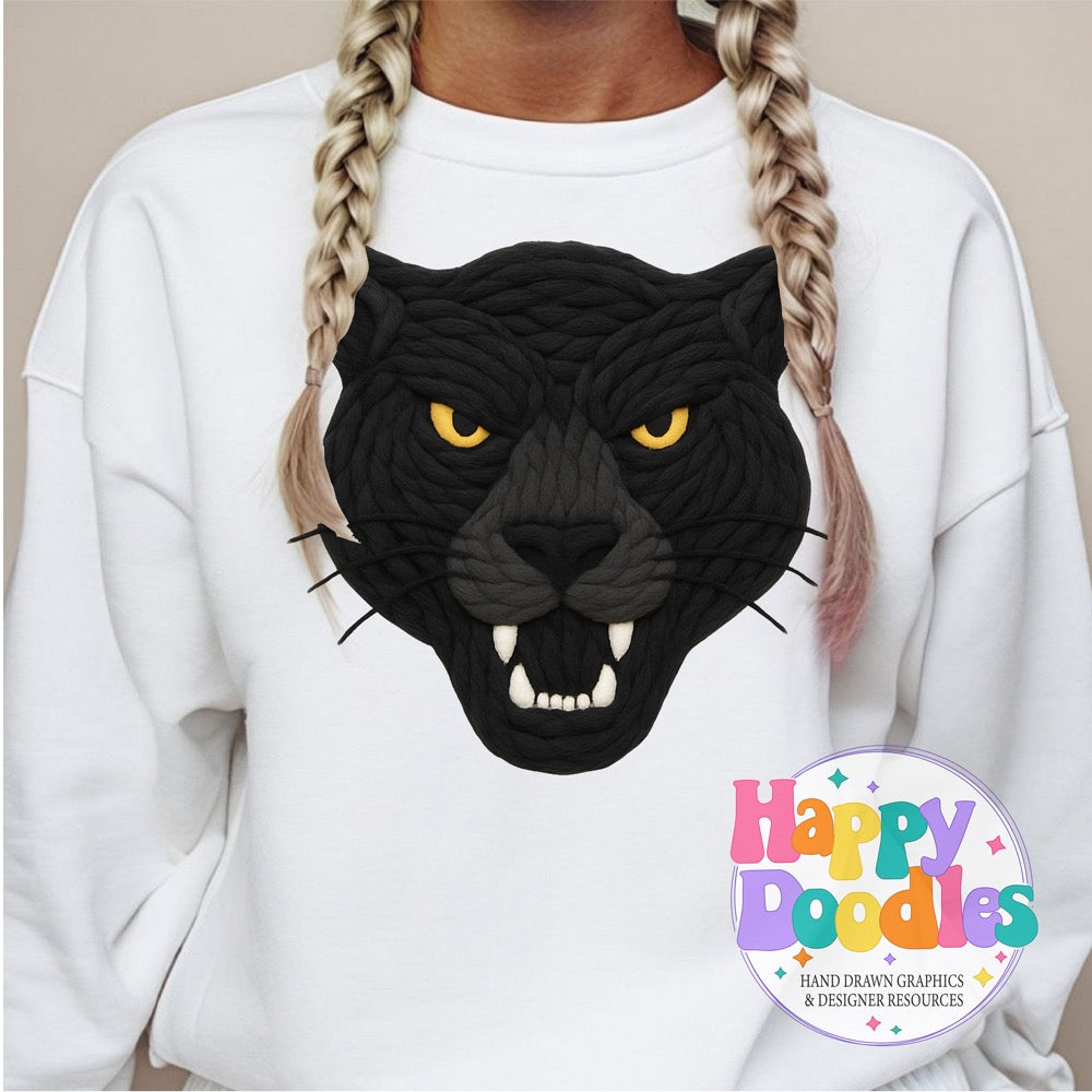 Panther Yarn Mascot Printable PNG Clipart - Happy Doodles Designs