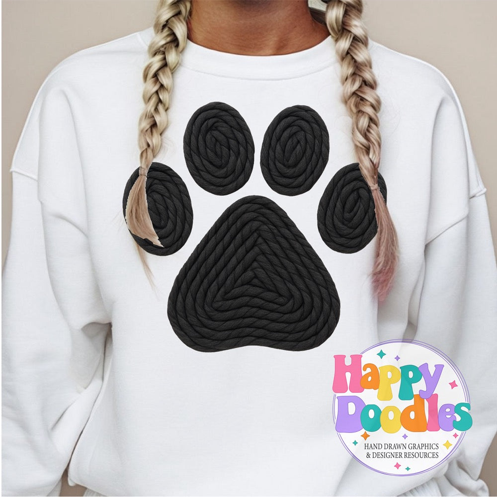 Paw Print Black Yarn Mascot Printable Mascot PNG - Happy Doodles Designs