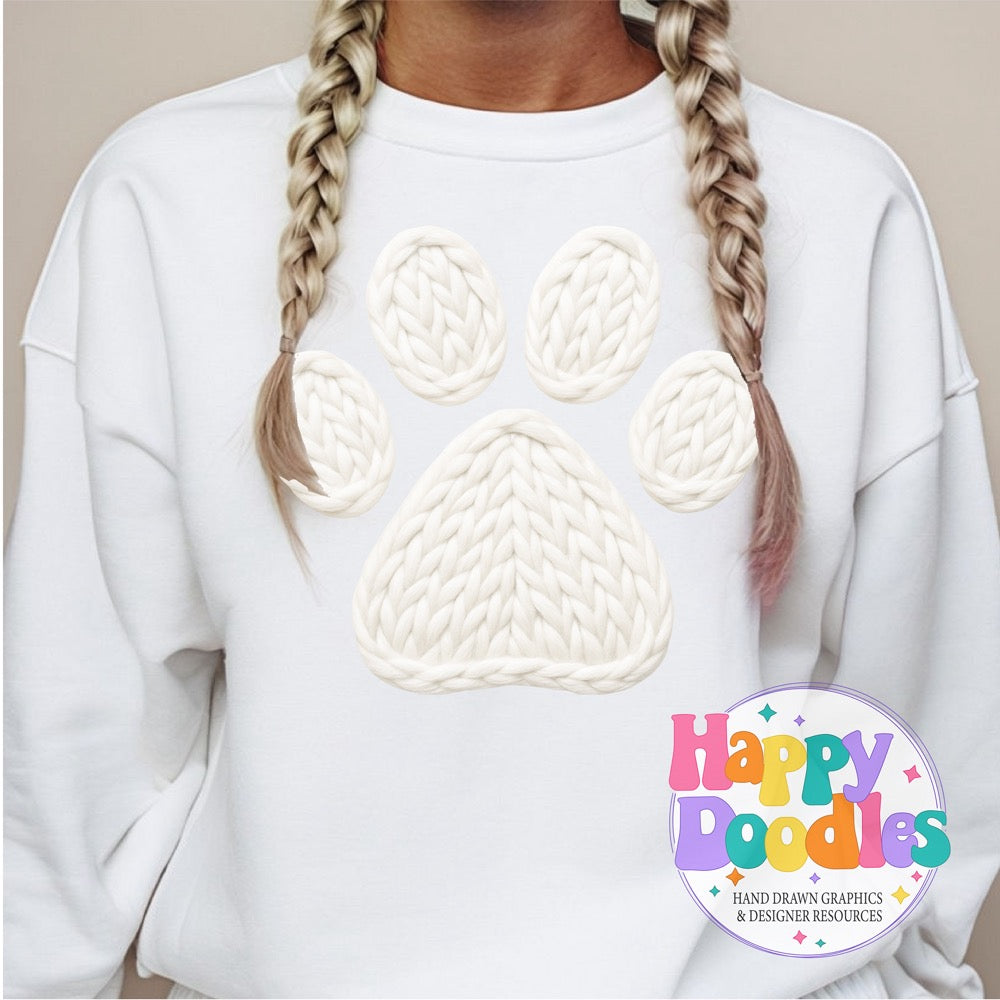 Paw Print White Yarn Mascot Printable PNG Illustration - Happy Doodles Designs