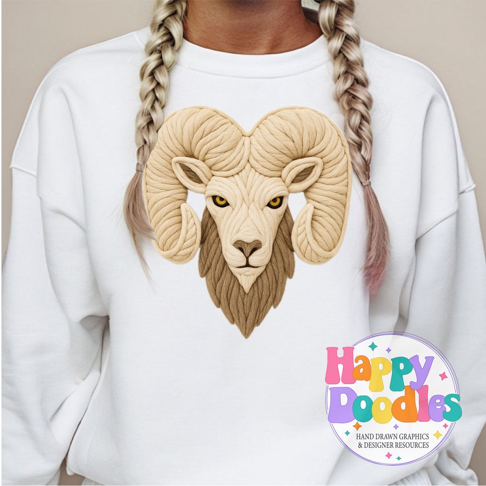 Ram Yarn Mascot Printable PNG Illustration - Happy Doodles Designs