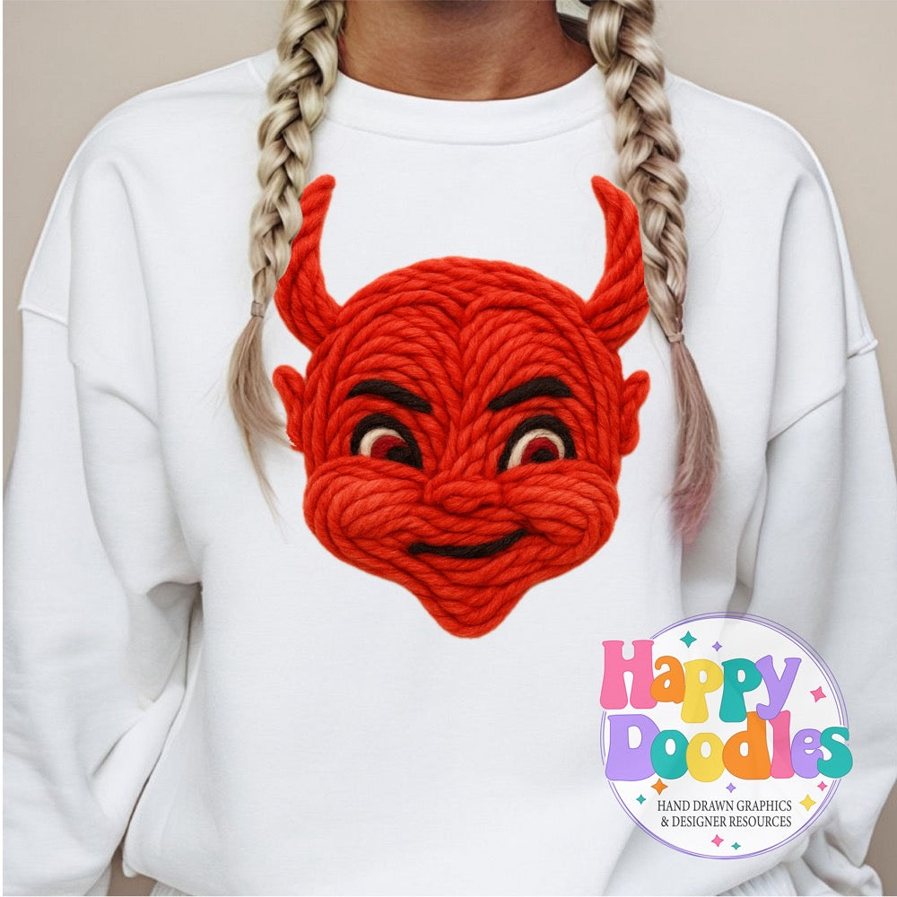 Red Devil Yarn Mascot High Resolution PNG Clip Art - Happy Doodles Designs