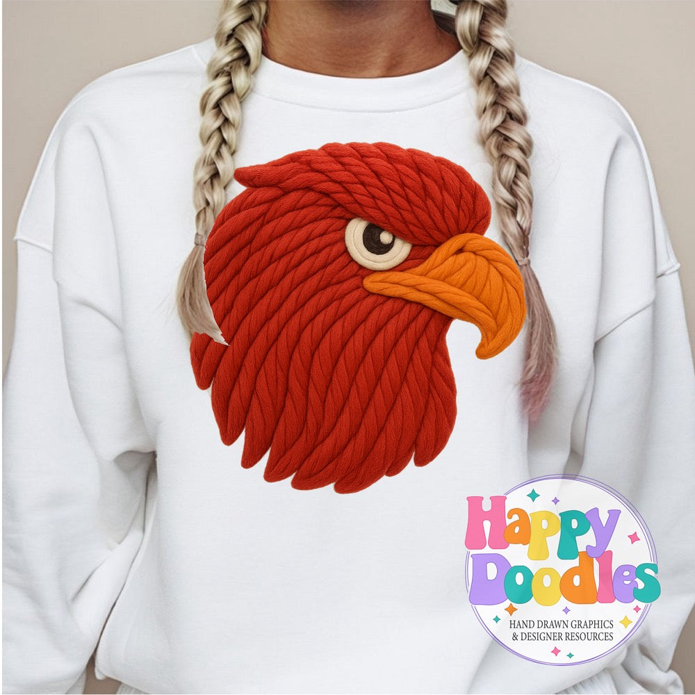 Red Hawk Yarn Mascot High Resolution PNG Clip Art - Happy Doodles Designs