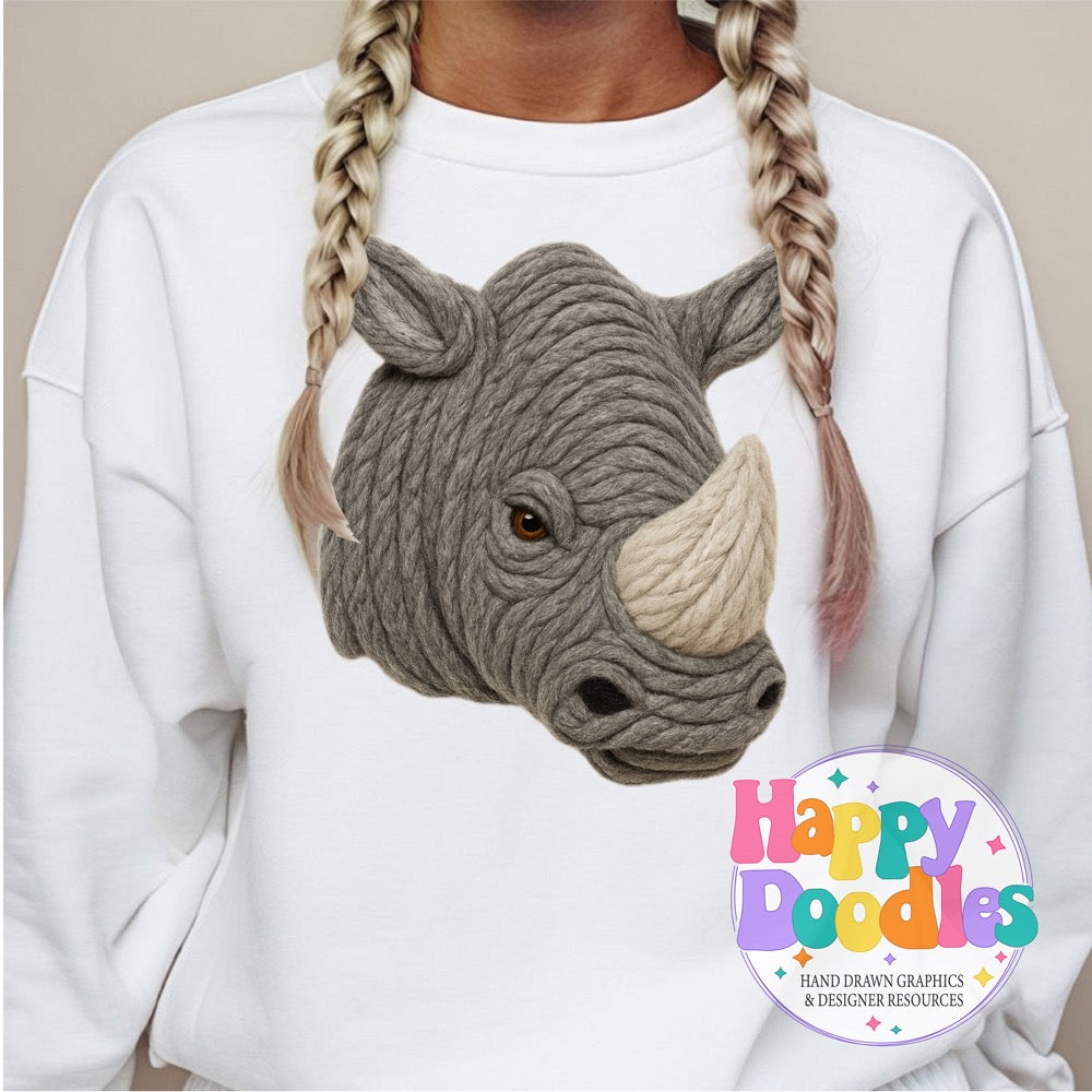 Rhino Yarn Mascot High Resolution PNG Clip Art - Happy Doodles Designs