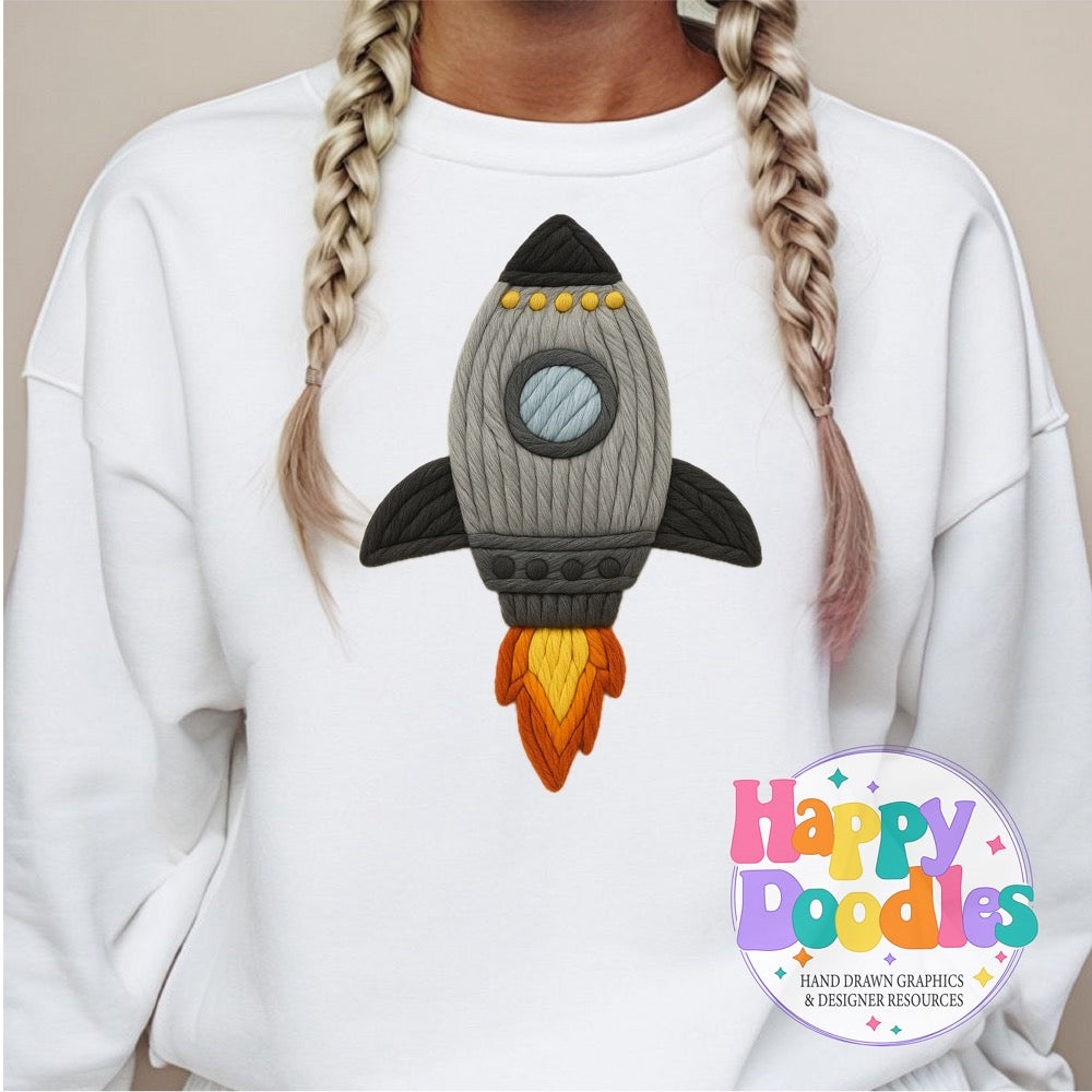 Rocket Grey Yarn Mascot Printable Mascot PNG - Happy Doodles Designs