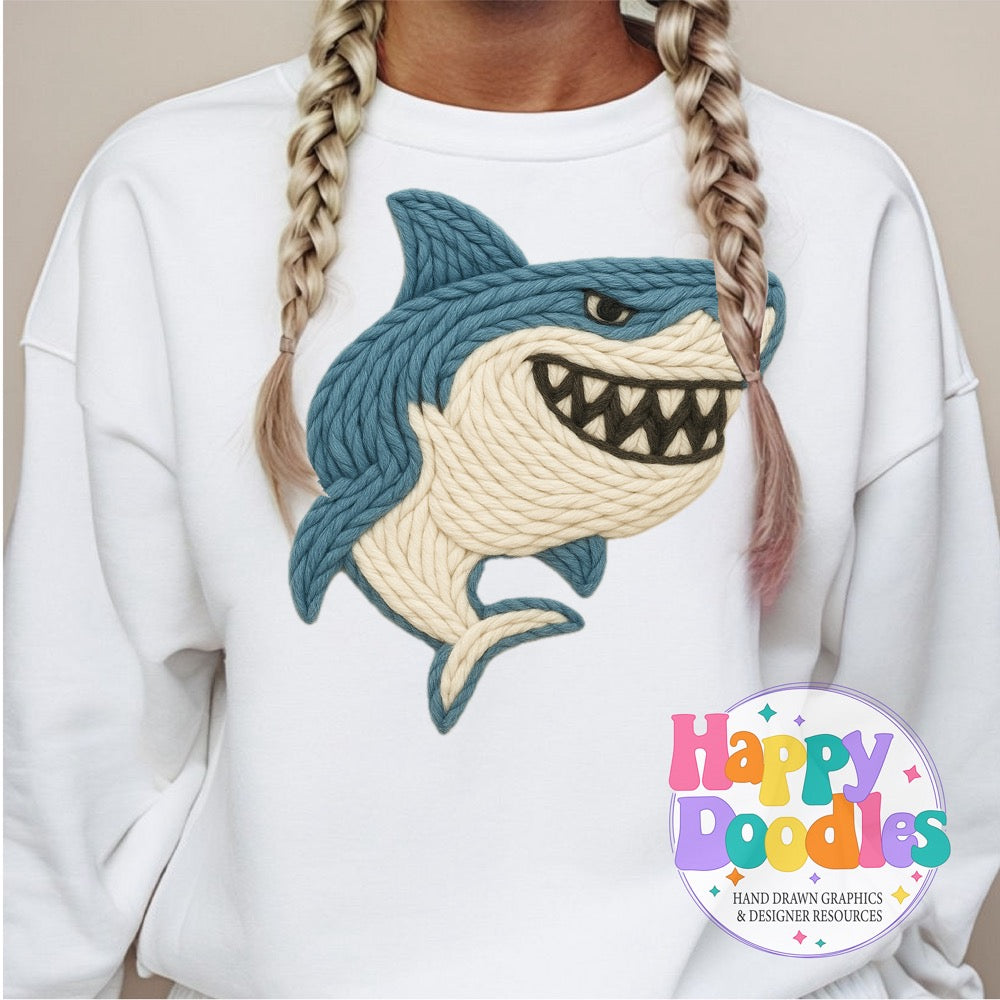 Shark Yarn Mascot Printable PNG Illustration - Happy Doodles Designs