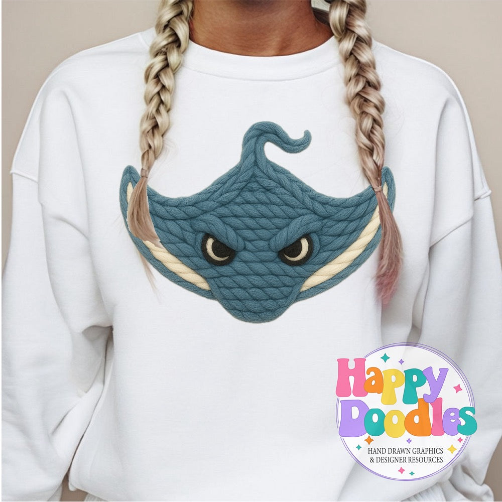 Stingray Yarn Mascot High Resolution PNG Clip Art - Happy Doodles Designs