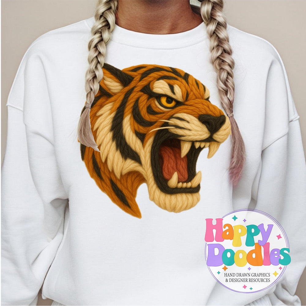 Tiger Side View Yarn Mascot Printable PNG Clipart - Happy Doodles Designs