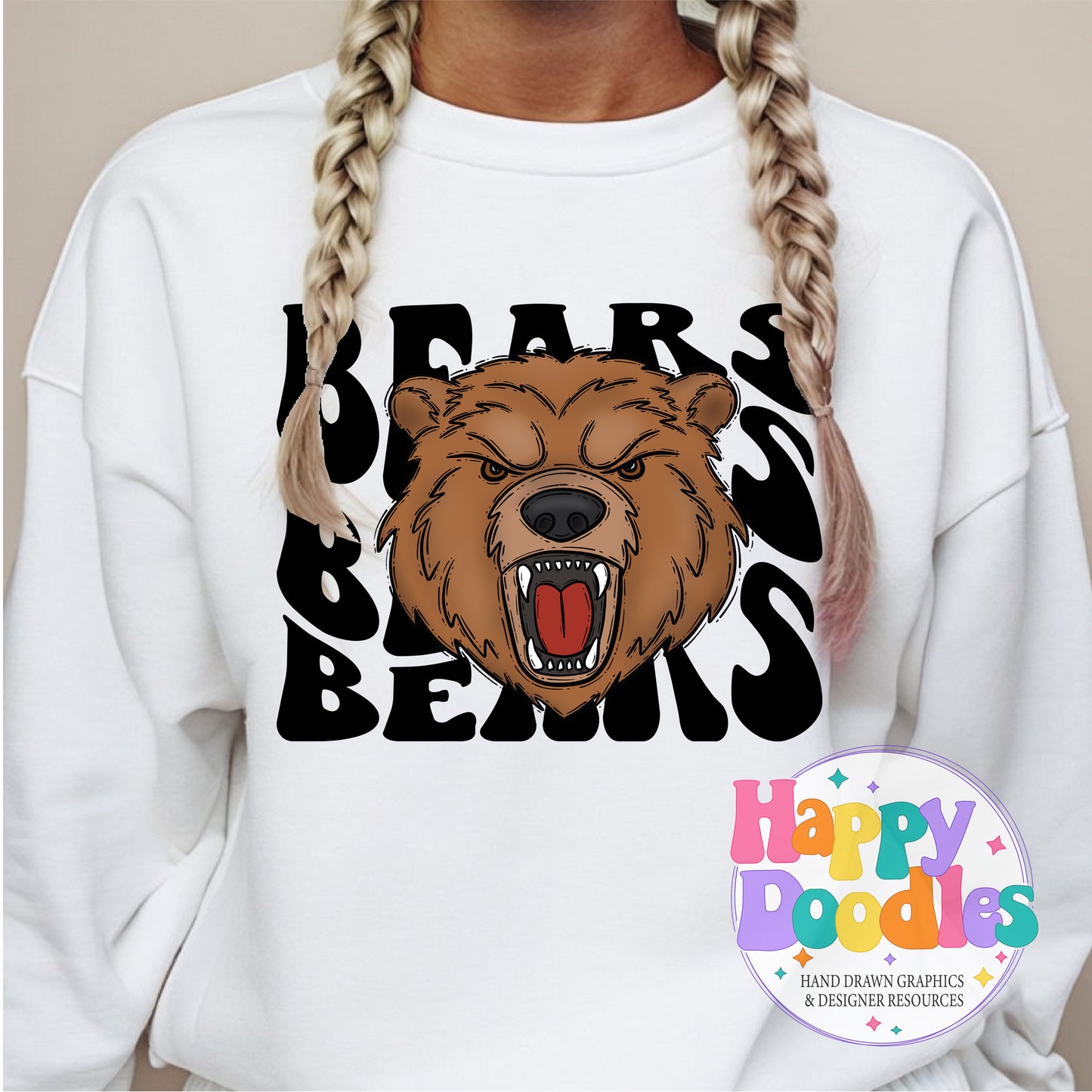 Wavy Retro Bears Mascot Printable PNG for Sublimation & Crafts - Happy Doodles Designs