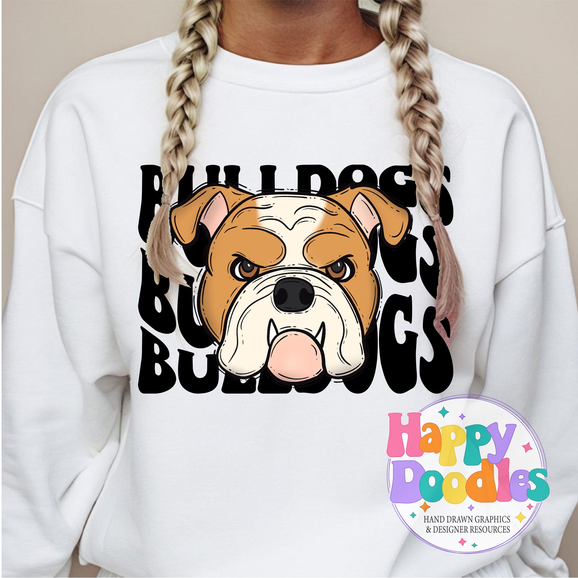 Wavy Retro Bulldogs Mascot DIY Printable T‑Shirt Design - Happy Doodles Designs