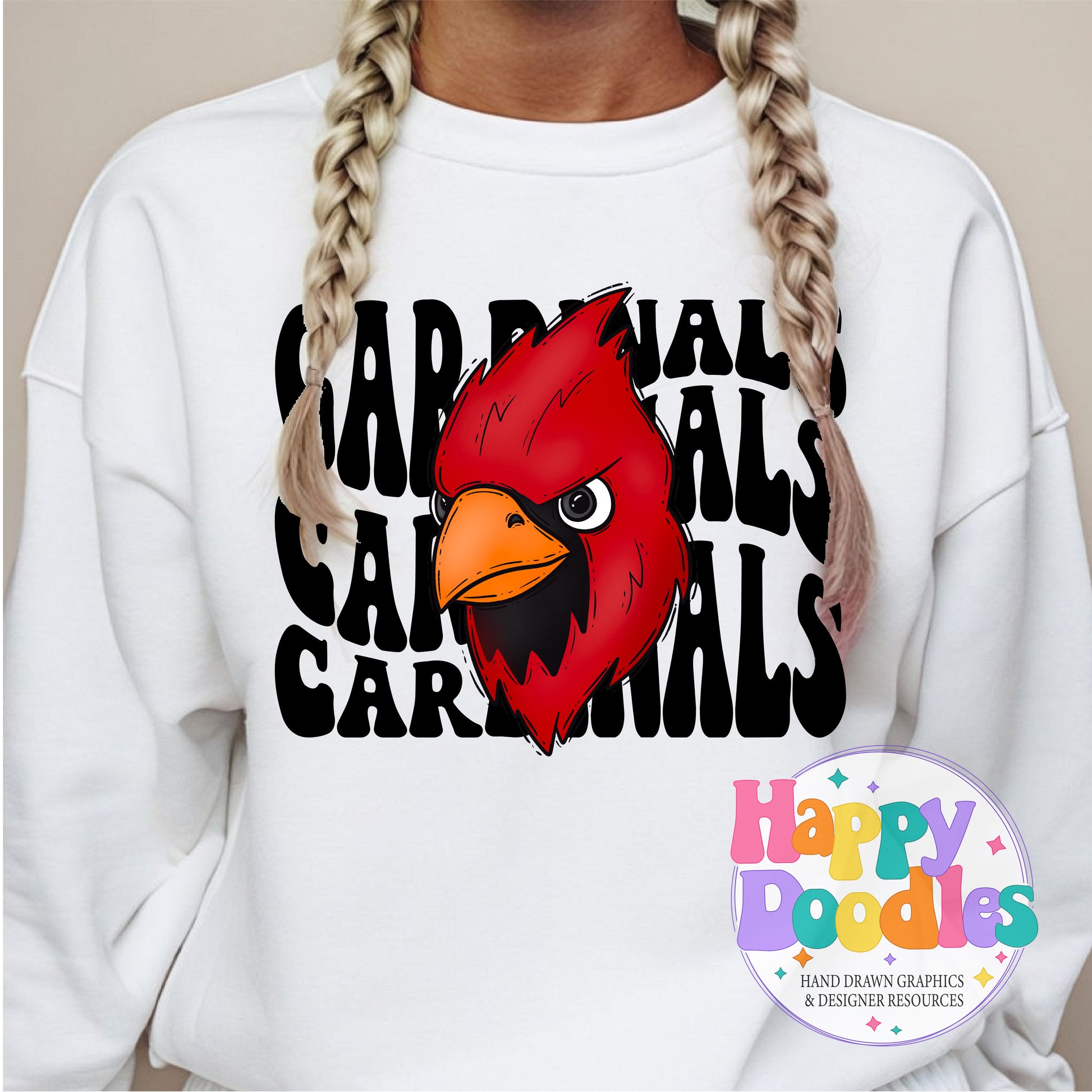 Wavy Retro Cardinals Mascot High Resolution Printable PNG - Happy Doodles Designs