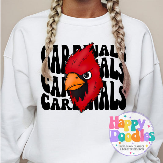 Wavy Retro Cardinals Mascot High Resolution Printable PNG - Happy Doodles Designs