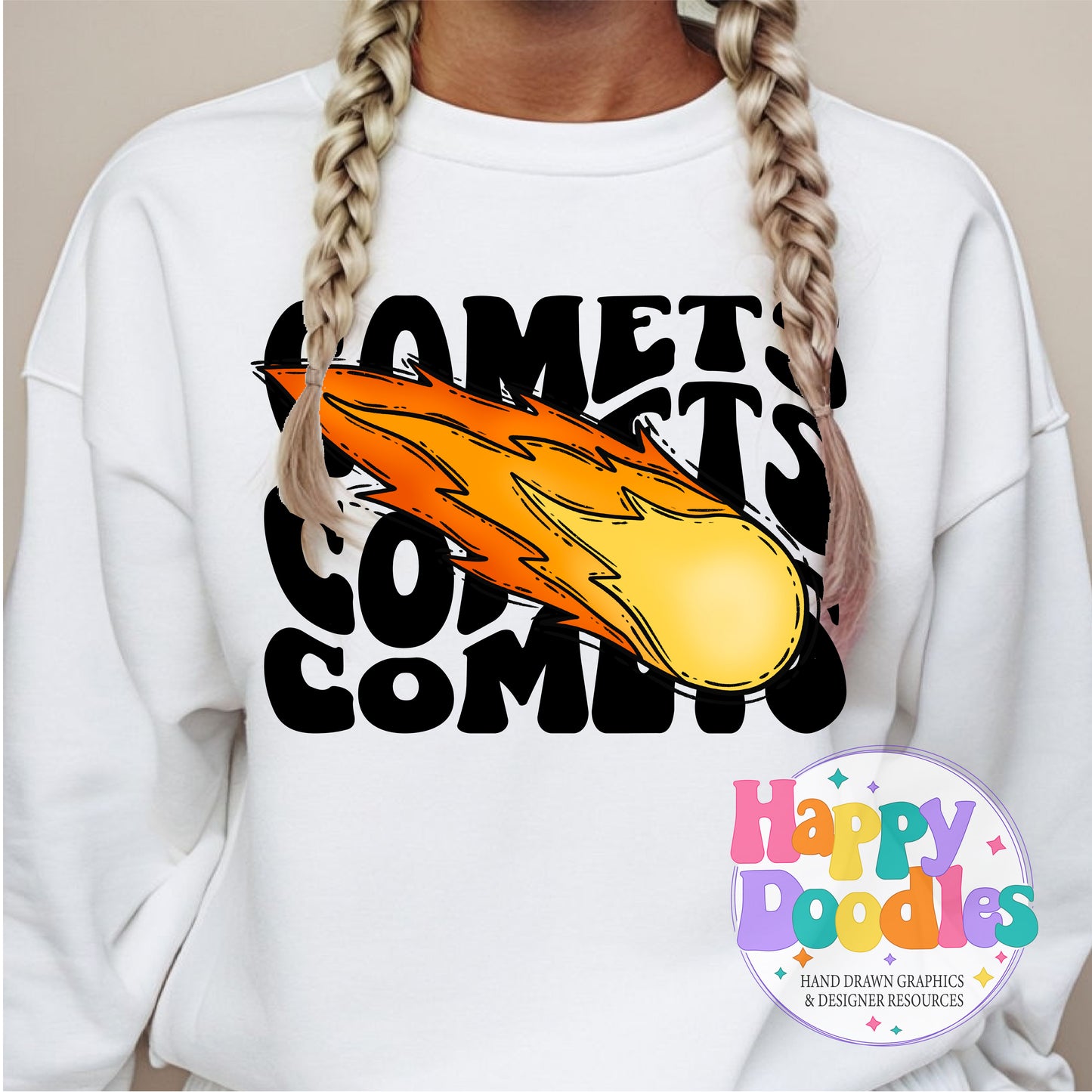 Wavy Retro Comets Mascot Printable PNG for Sublimation & Crafts - Happy Doodles Designs