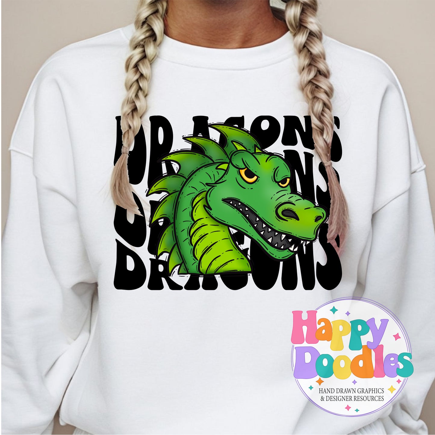 Wavy Retro Dragons Mascot Printable PNG - Happy Doodles Designs