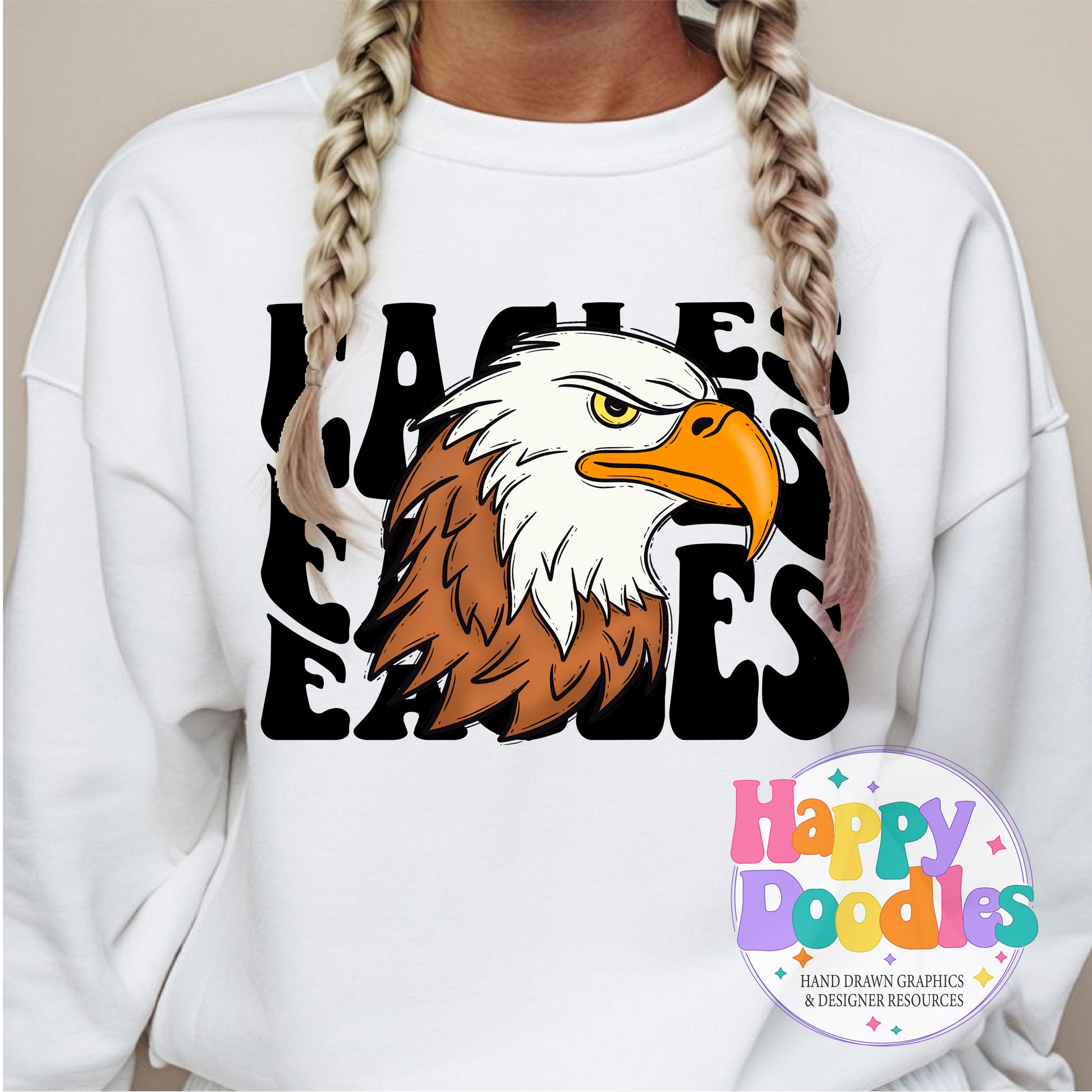 Wavy Retro Eagles Fly Mascot Printable PNG for Sublimation & Crafts - Happy Doodles Designs