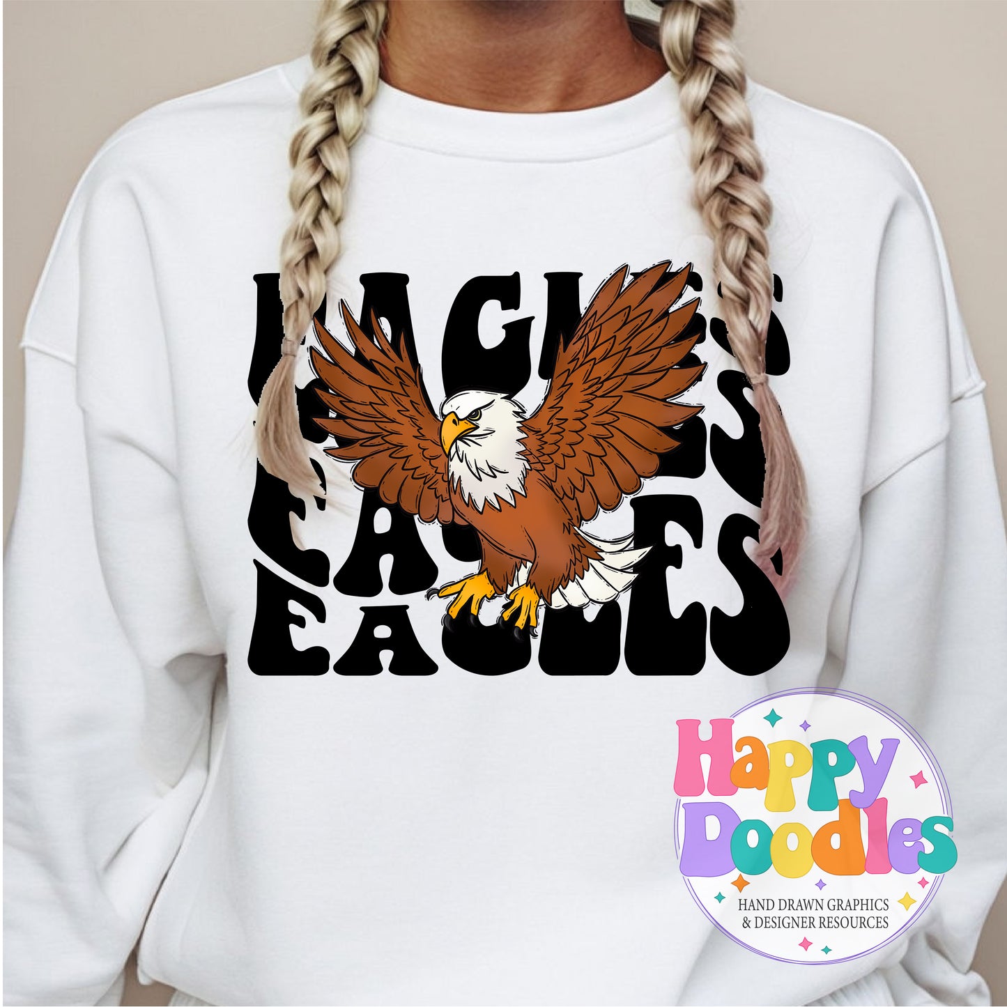 Wavy Retro Eagles Mascot T‑Shirt Printable PNG Download - Happy Doodles Designs