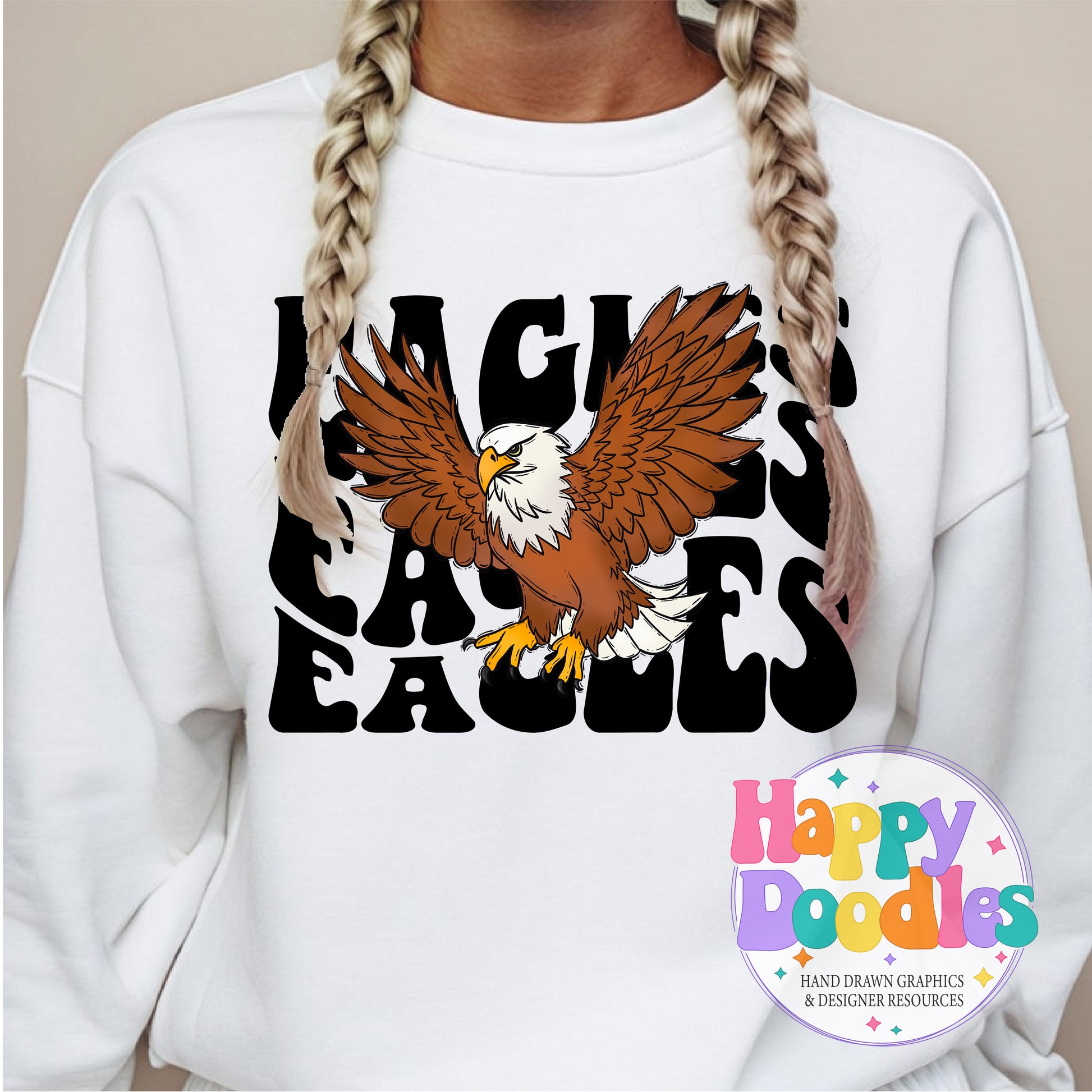 Wavy Retro Eagles Mascot T‑Shirt Printable PNG Download - Happy Doodles Designs