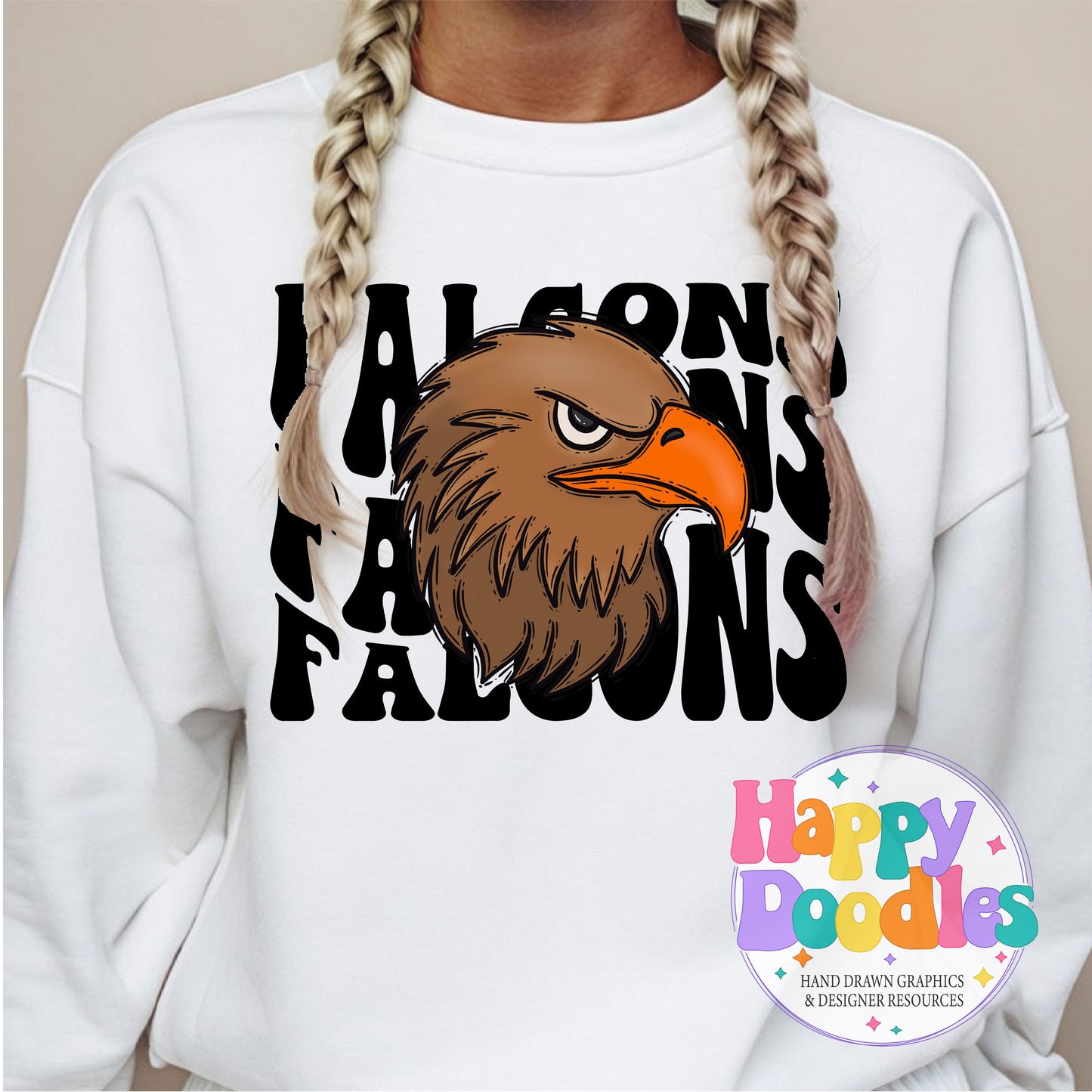 Wavy Retro Falcons Mascot DIY Printable T‑Shirt Design - Happy Doodles Designs