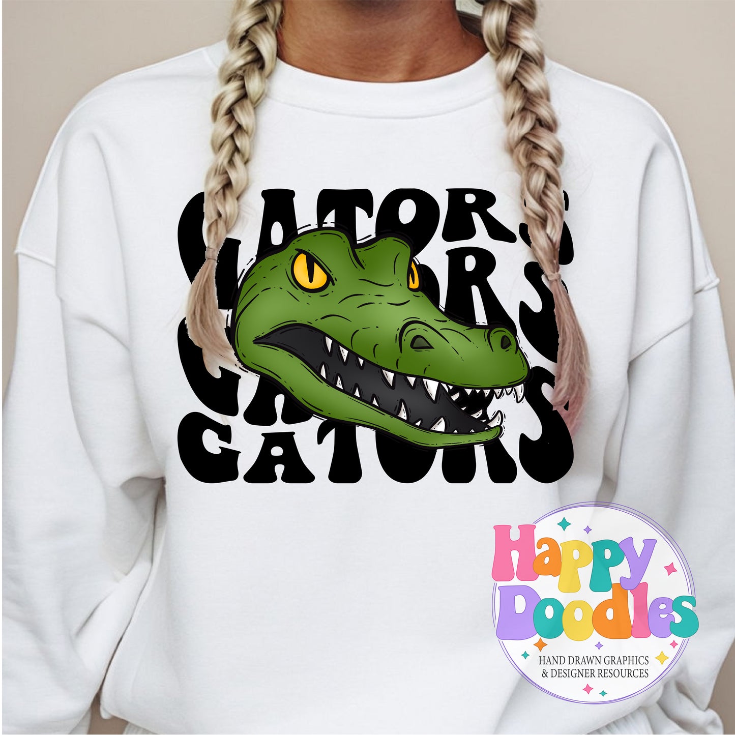 Wavy Retro Gators Mascot Printable PNG T‑Shirt Design - Happy Doodles Designs