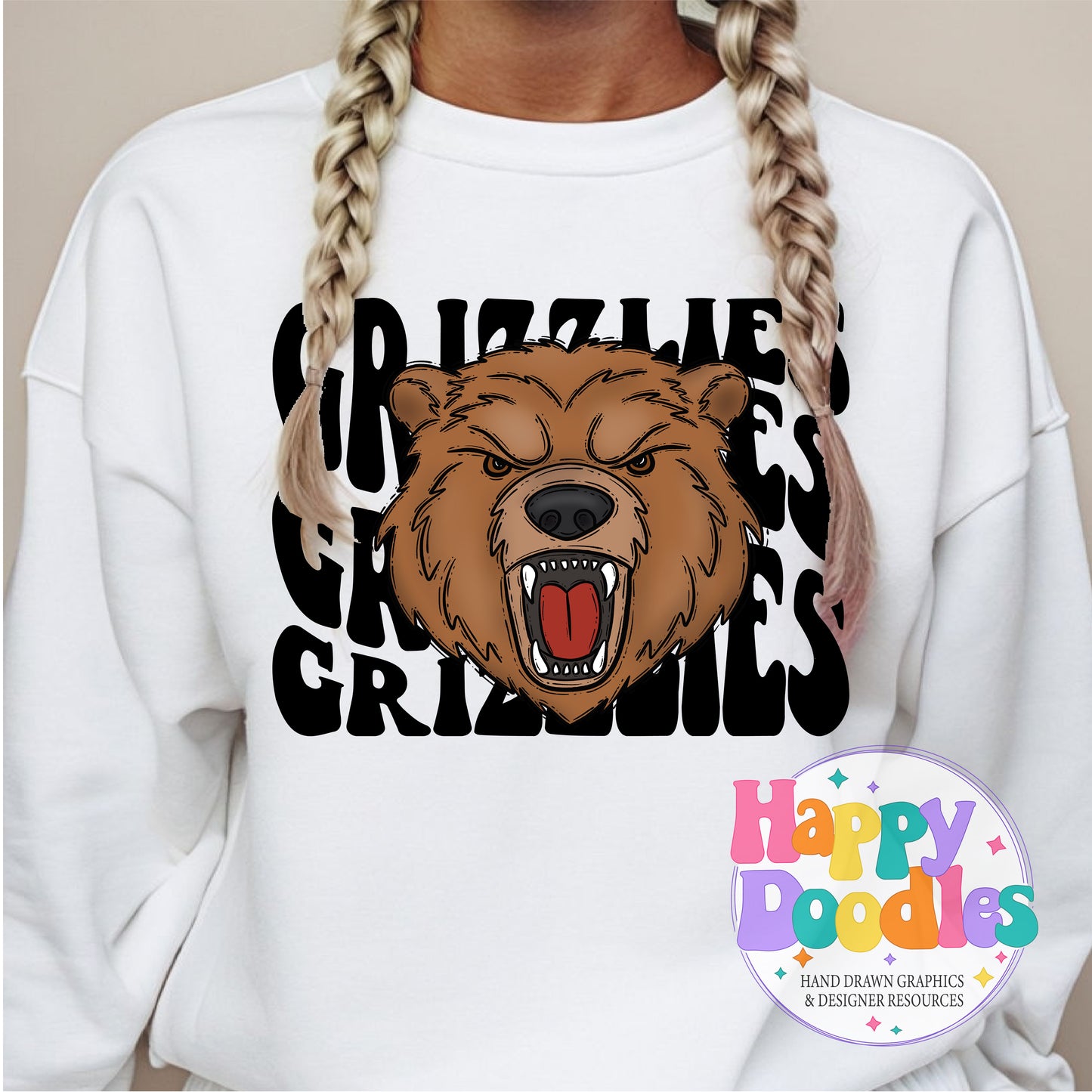 Wavy Retro Grizzlies Mascot T‑Shirt Printable PNG Download - Happy Doodles Designs