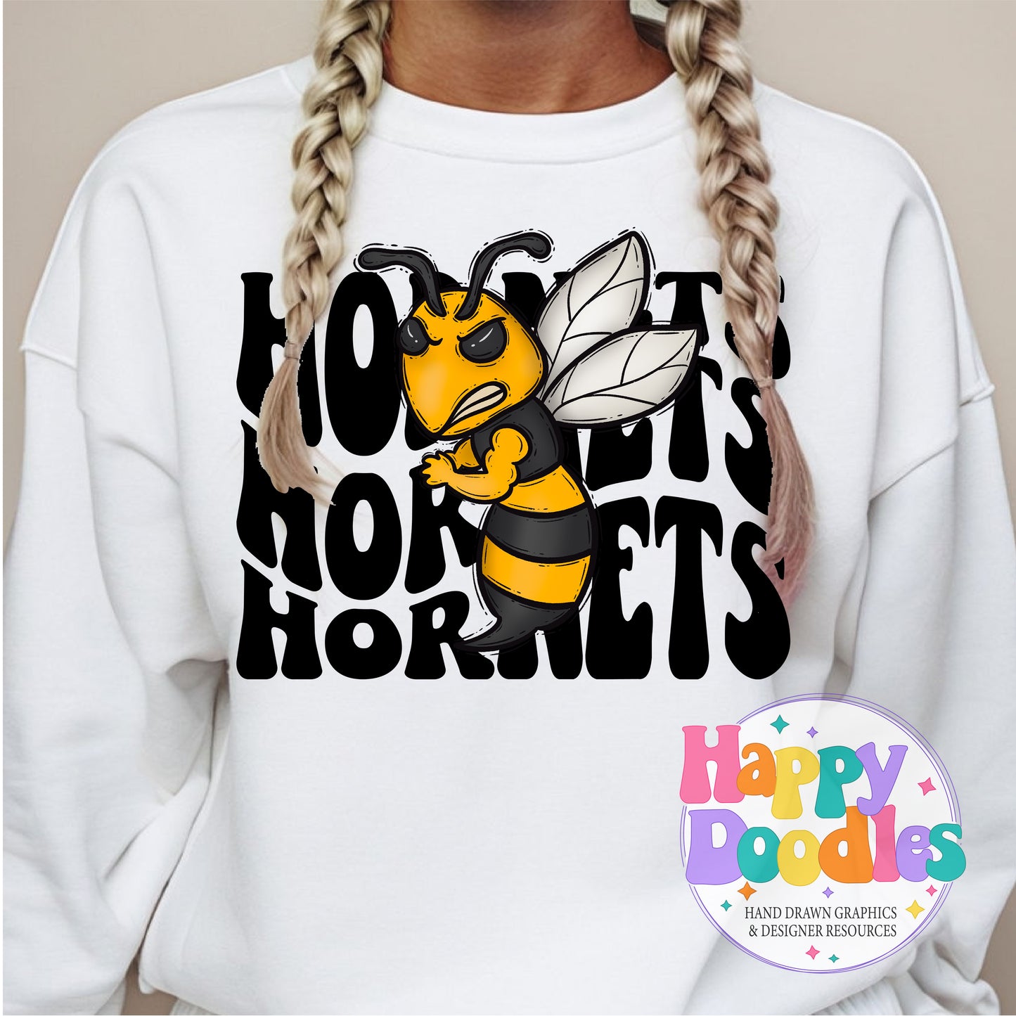 Wavy Retro Hornets Mascot Printable PNG for Sublimation & Crafts - Happy Doodles Designs