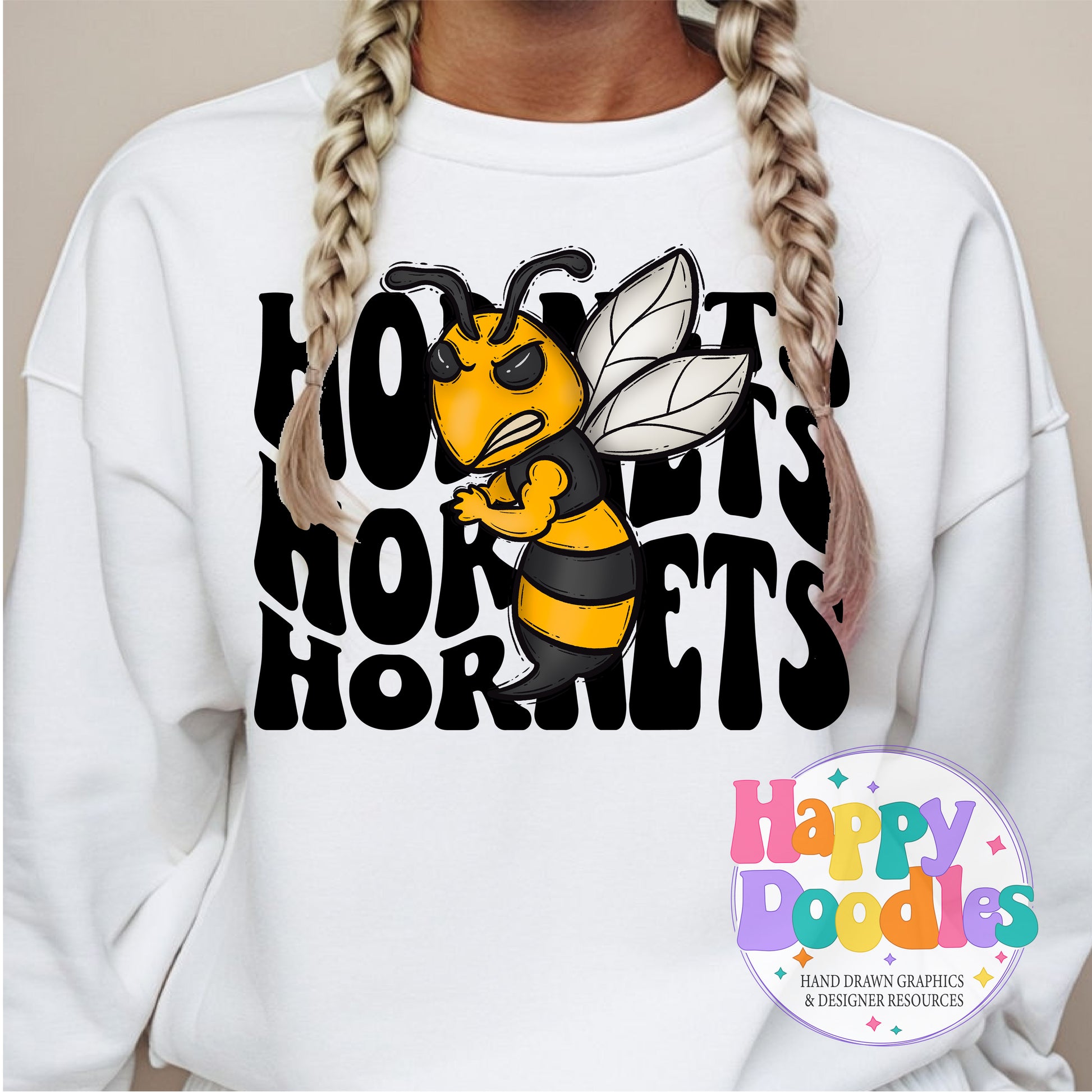 Wavy Retro Hornets Mascot Printable PNG for Sublimation & Crafts - Happy Doodles Designs